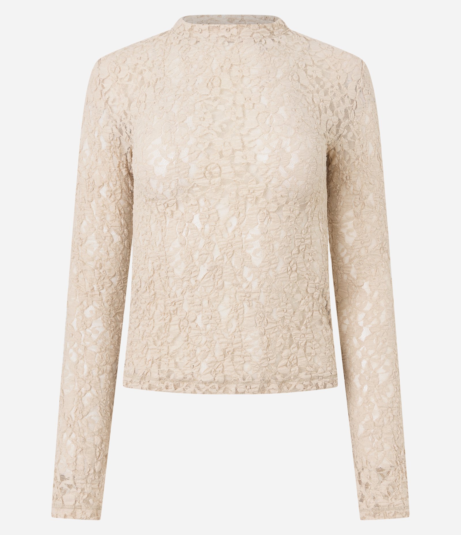 Blusa Segunda Pele em Renda Texturizada com Manga Longa Bege 5