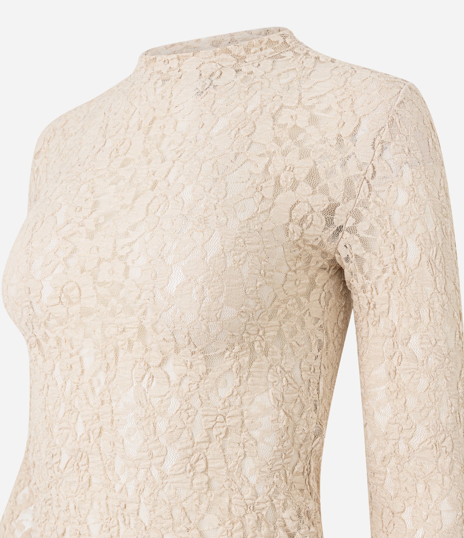 Blusa Segunda Pele em Renda Texturizada com Manga Longa Bege 6