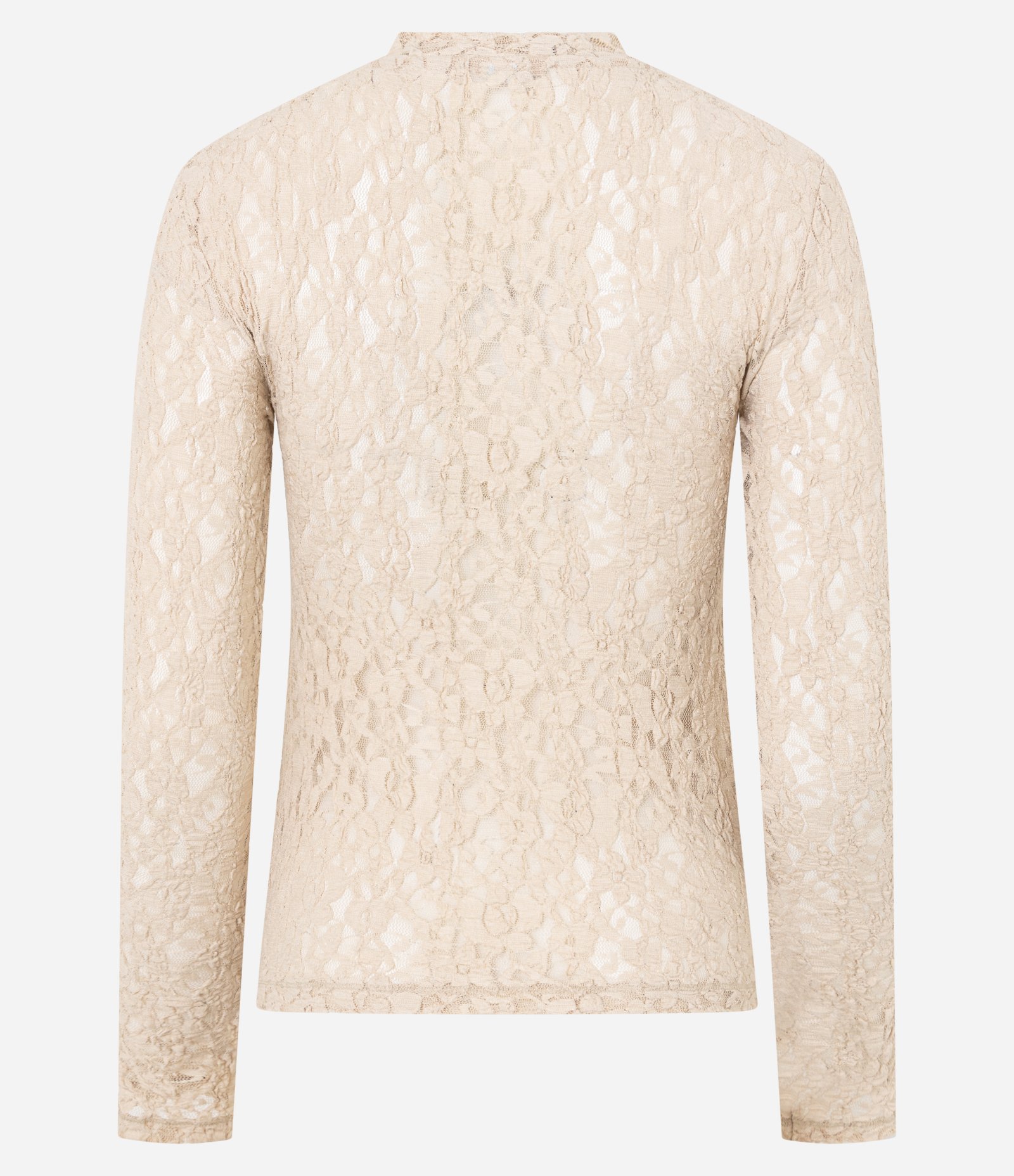 Blusa Segunda Pele em Renda Texturizada com Manga Longa Bege 7