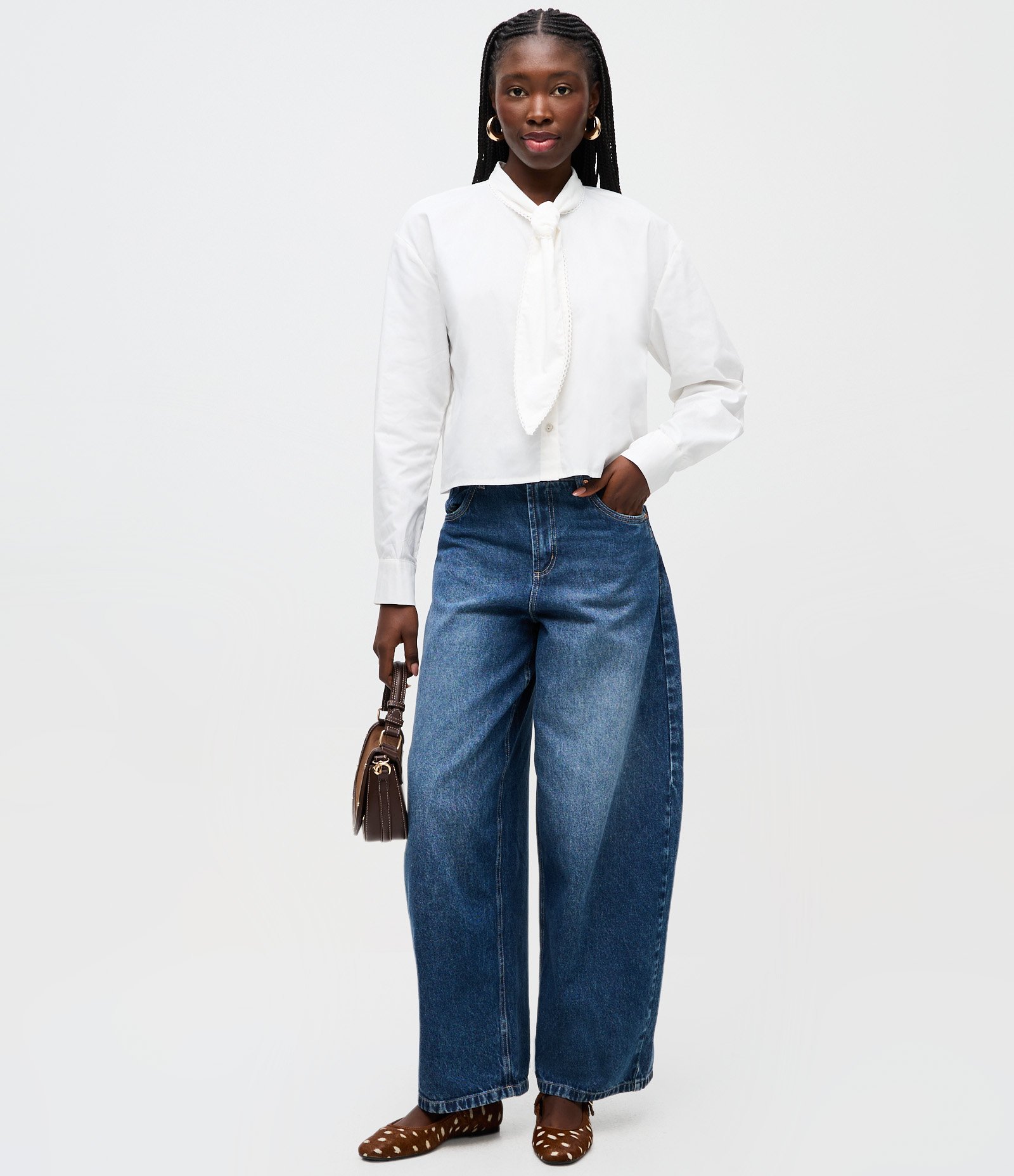 Camisa em Algodão com Amarração na Gola Branco 2