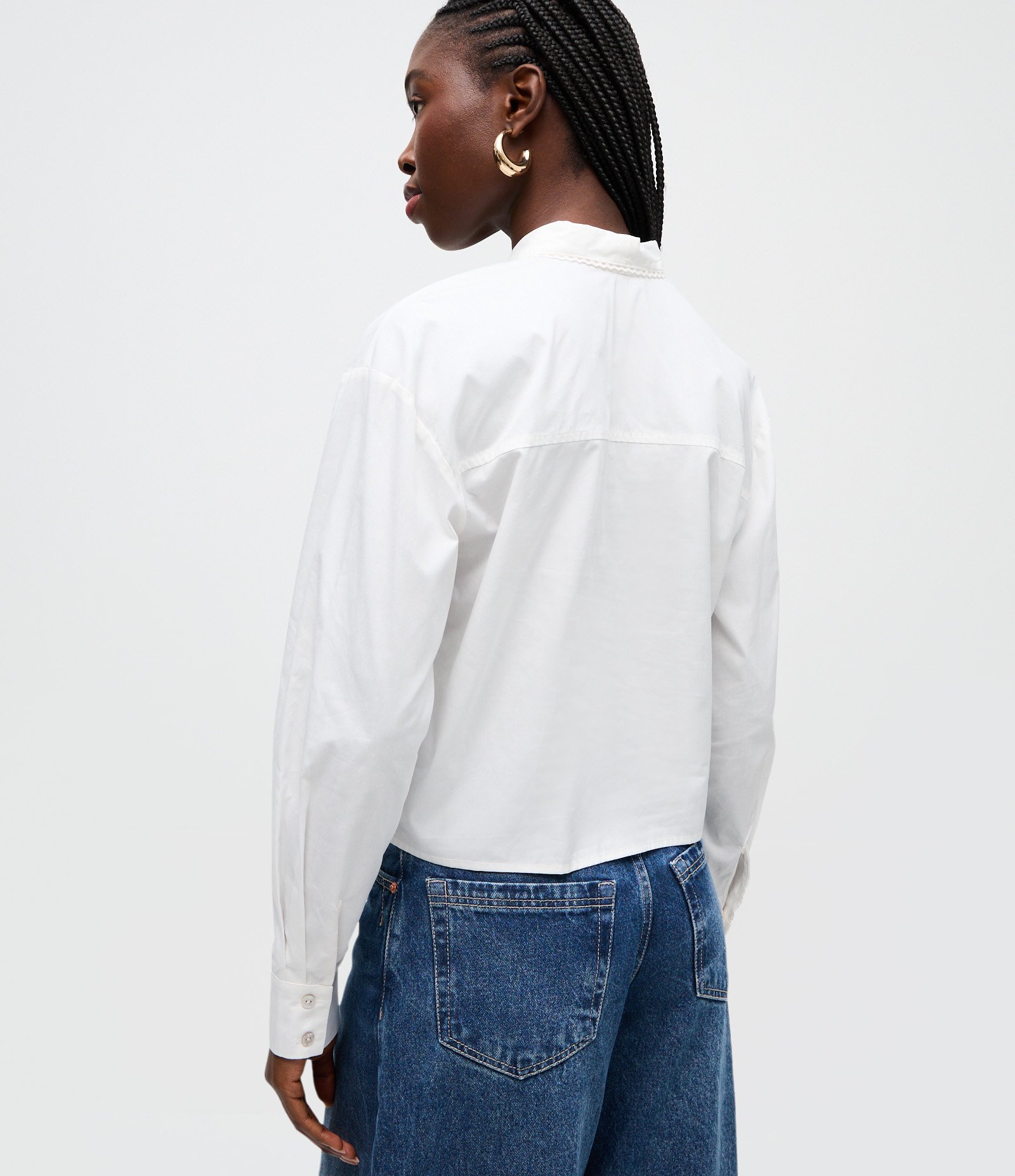 Camisa em Algodão com Amarração na Gola Branco 4