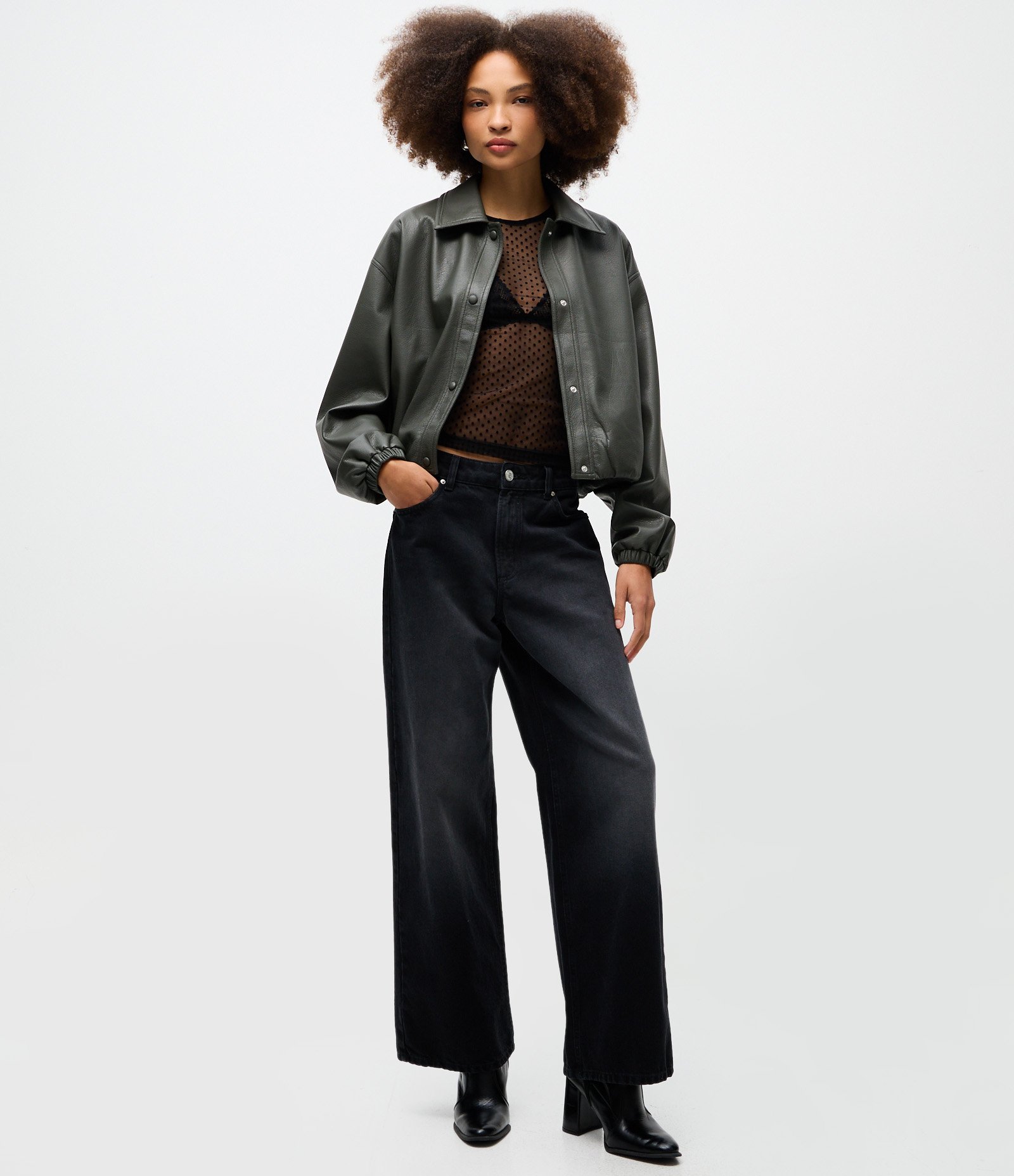 Blusa Segunda Pele em Tule Flocado Preto 2
