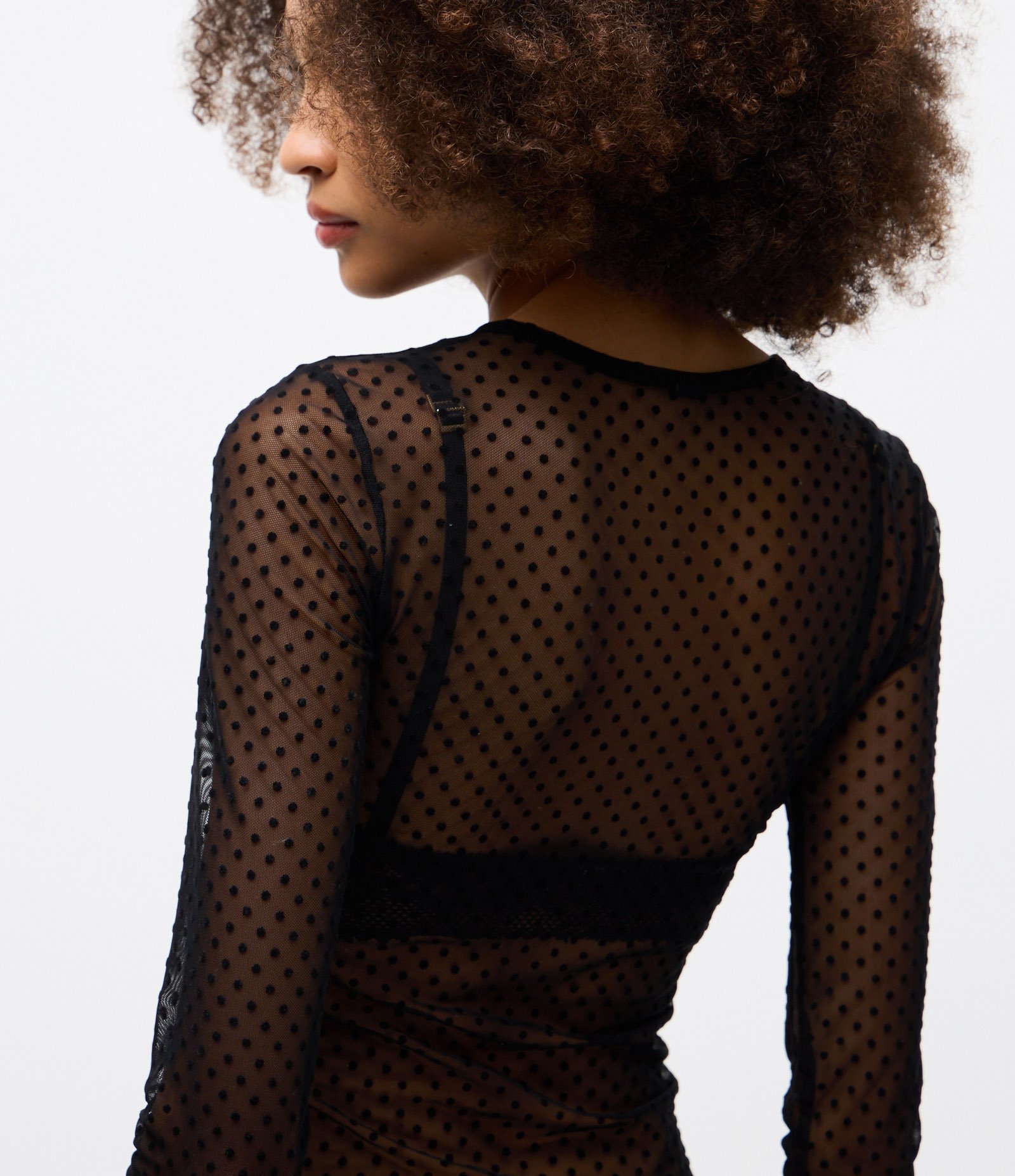 Blusa Segunda Pele em Tule Flocado Preto 4