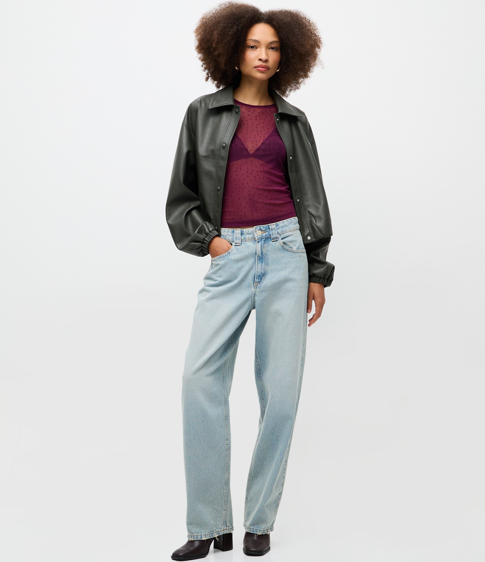 Blusa Segunda Pele em Tule Flocado Vinho 2