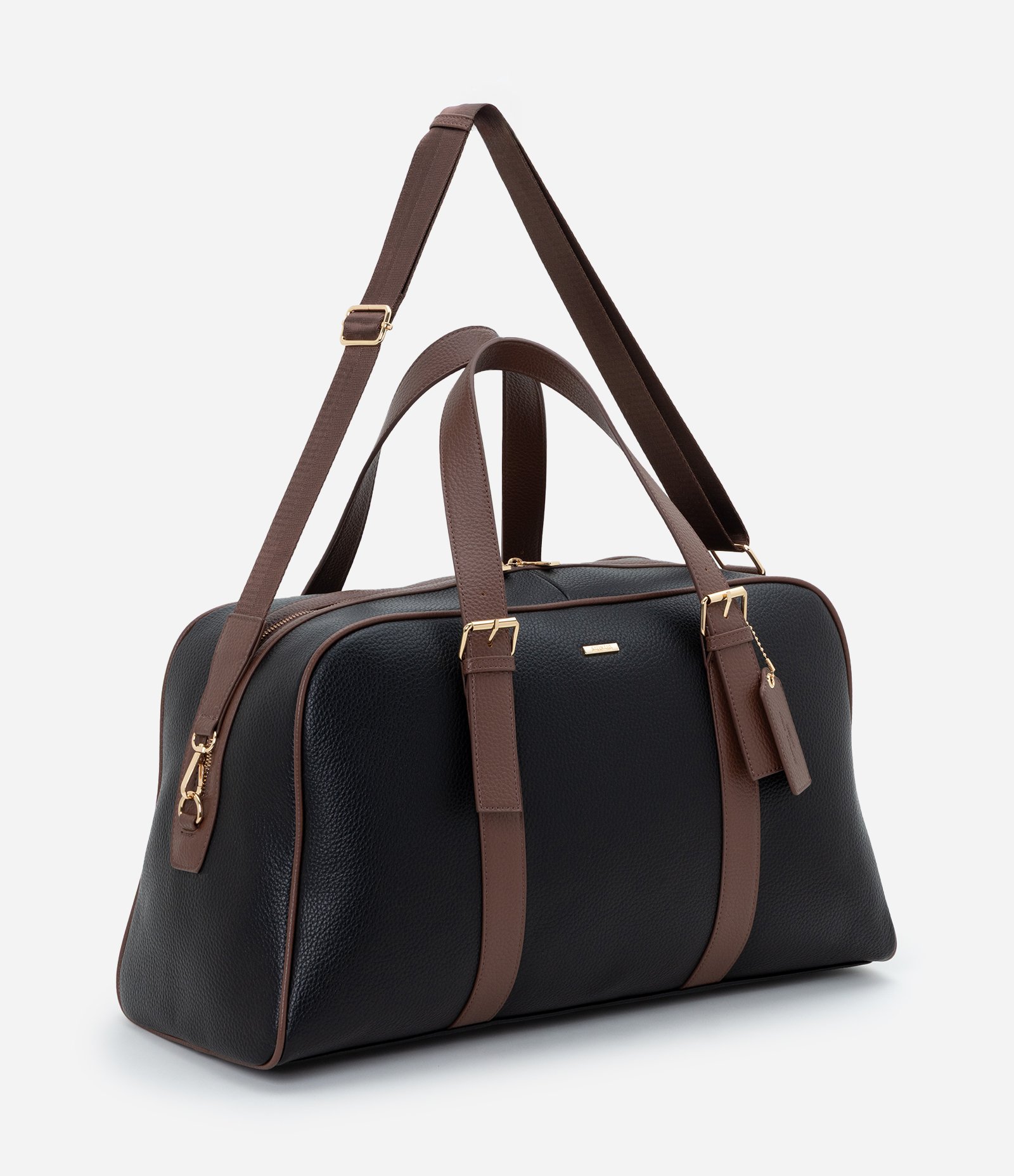Bolsa Mala Bicolor em PU com Metais Dourados Preto 1