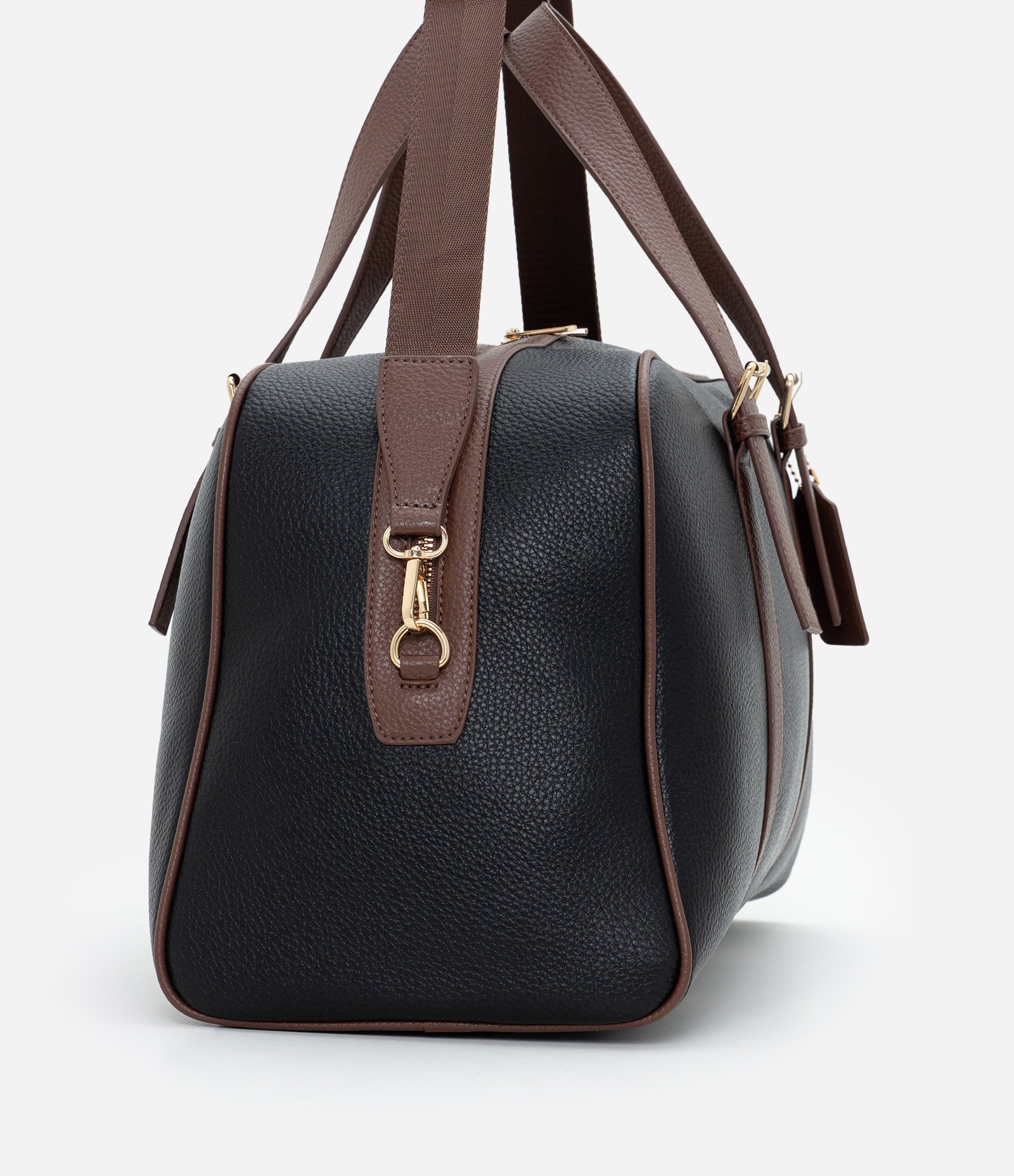 Bolsa Mala Bicolor em PU com Metais Dourados Preto 2