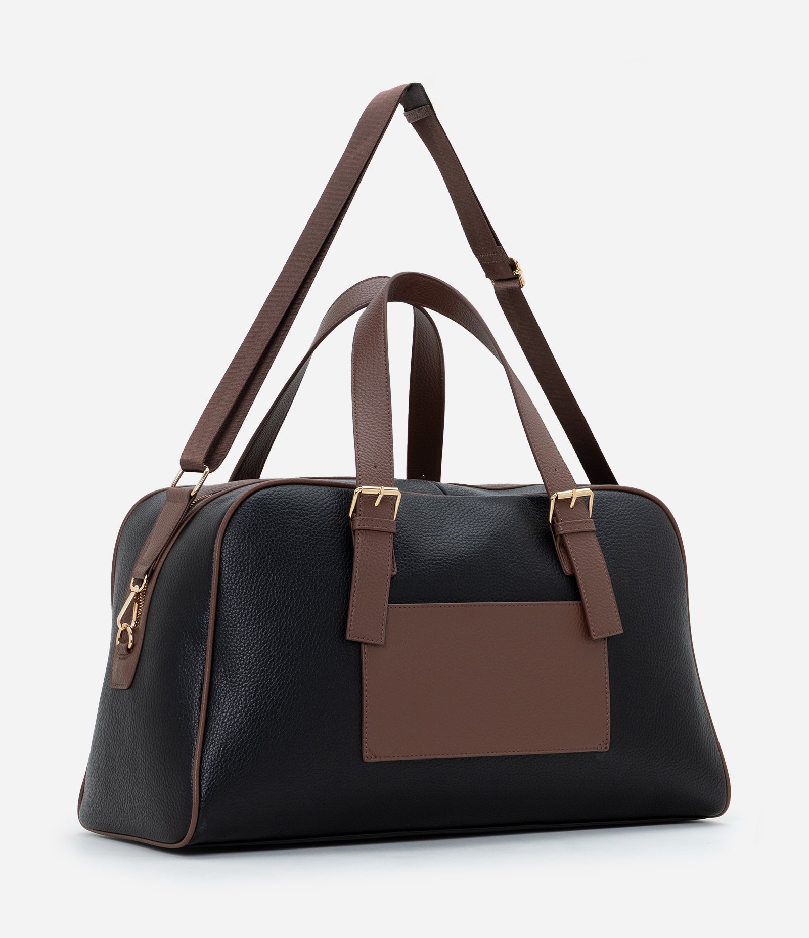 Bolsa Mala Bicolor em PU com Metais Dourados Preto 3