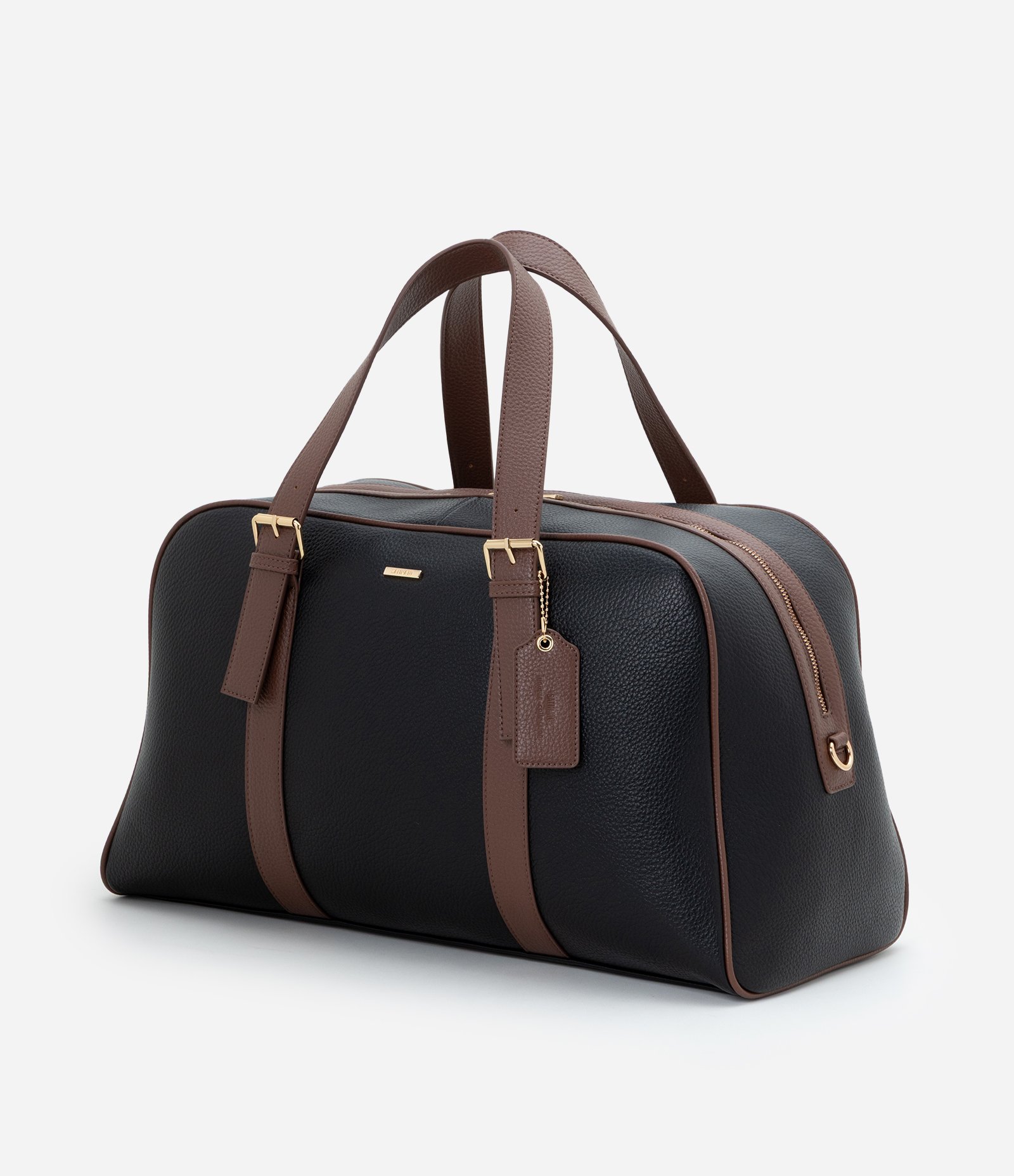 Bolsa Mala Bicolor em PU com Metais Dourados Preto 4