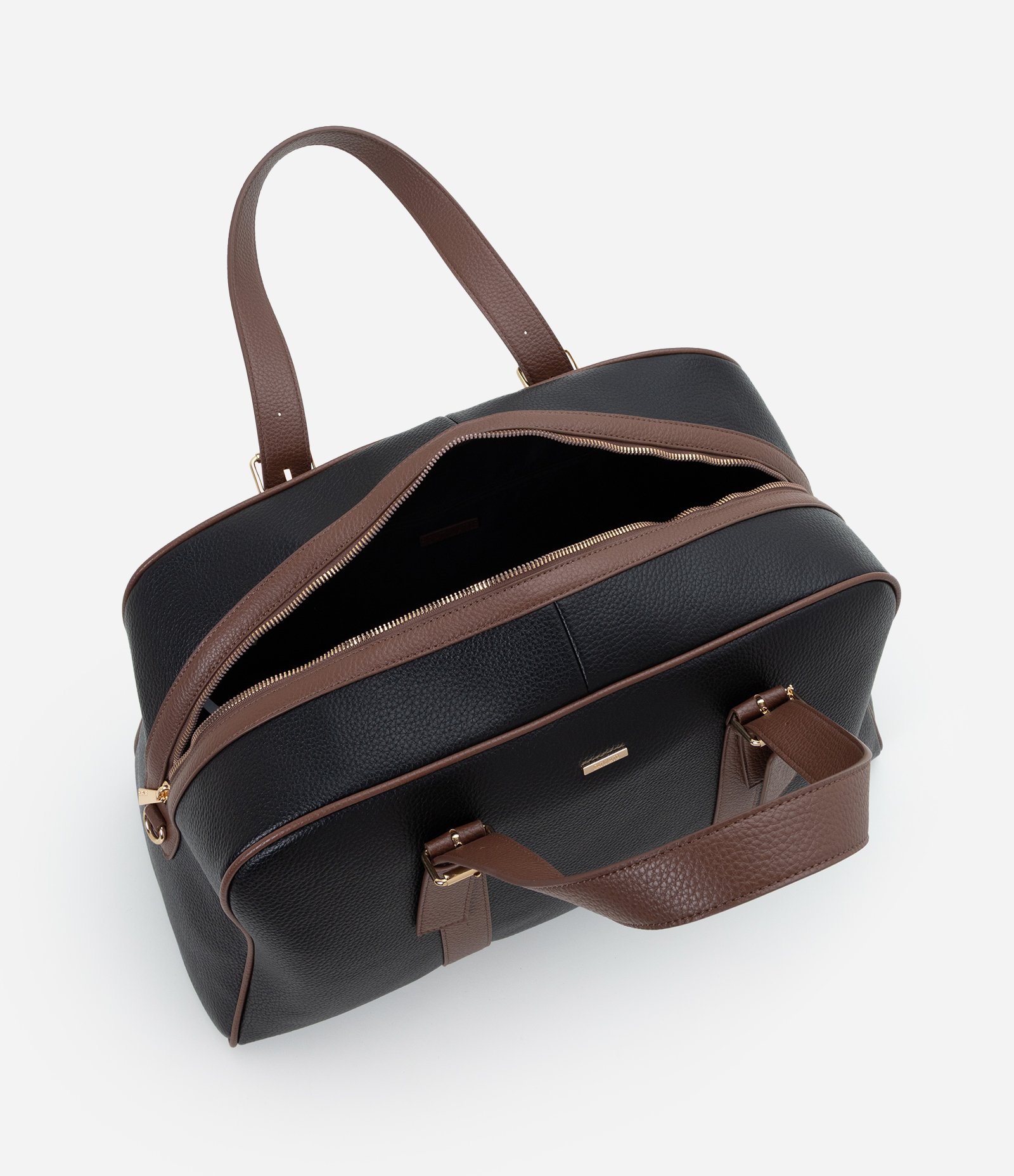 Bolsa Mala Bicolor em PU com Metais Dourados Preto 5