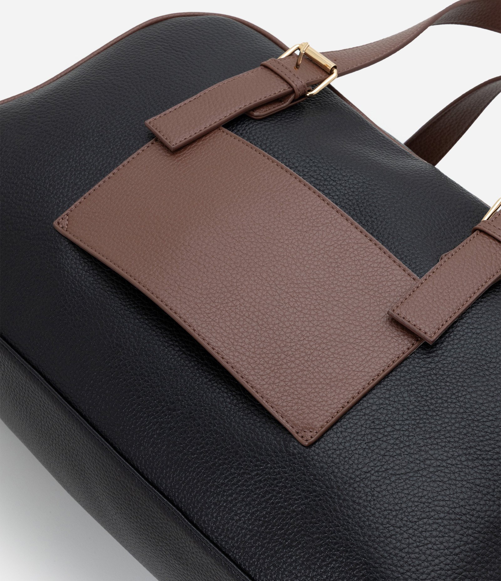 Bolsa Mala Bicolor em PU com Metais Dourados Preto 6