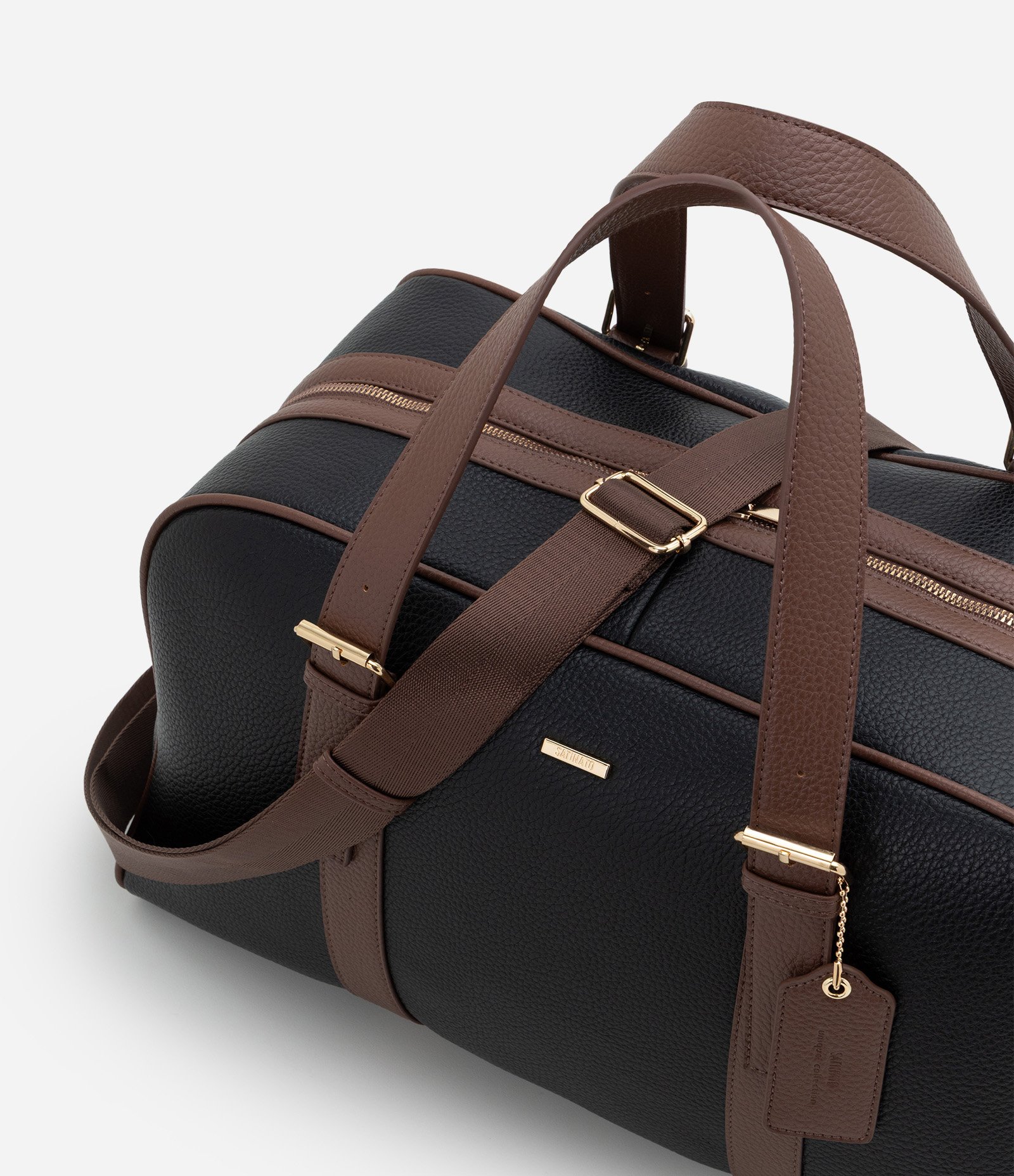 Bolsa Mala Bicolor em PU com Metais Dourados Preto 7