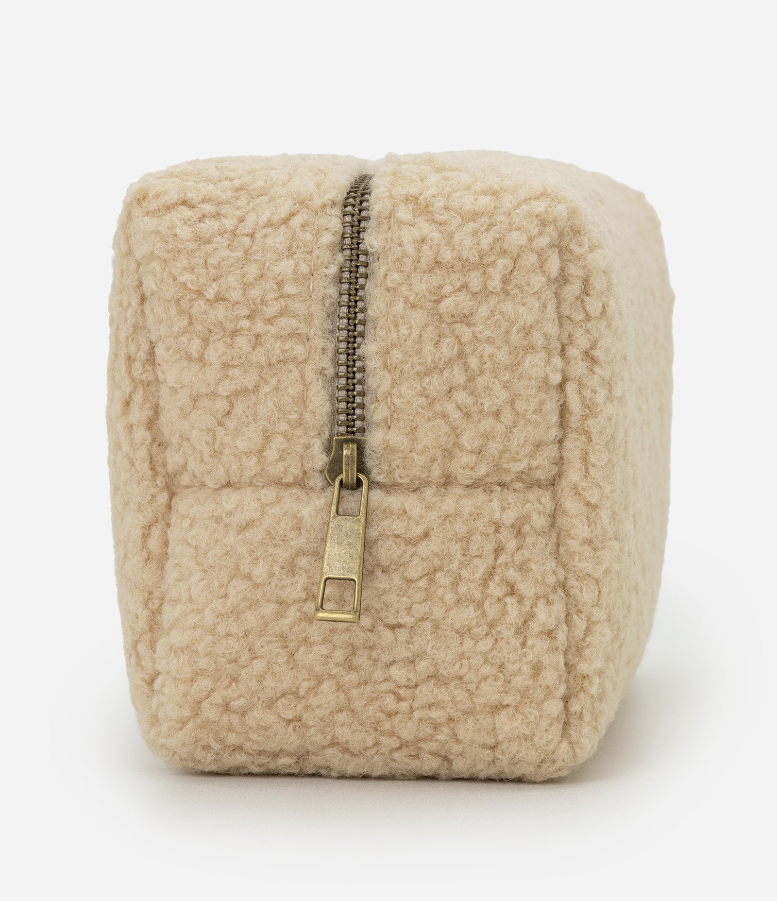 Necessaire Retangular Média com Textura de Pelos Bege 2