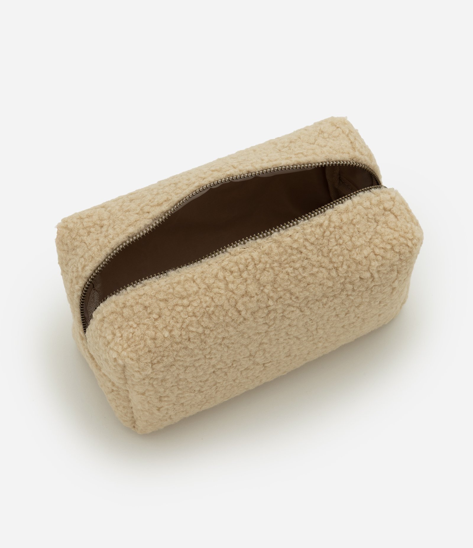 Necessaire Retangular Média com Textura de Pelos Bege 5