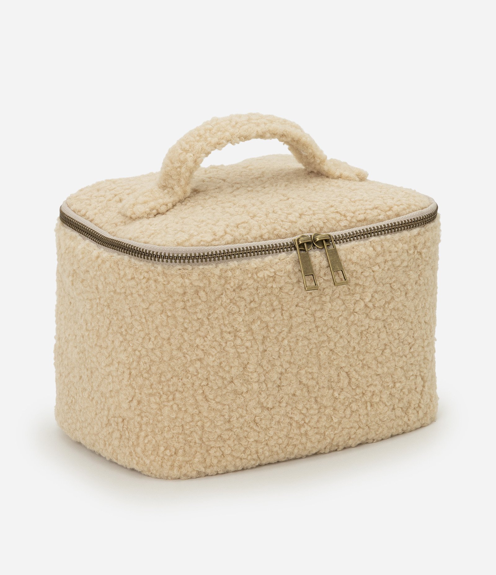 Necessaire Retangular Grande com Textura de Pelos Bege 1