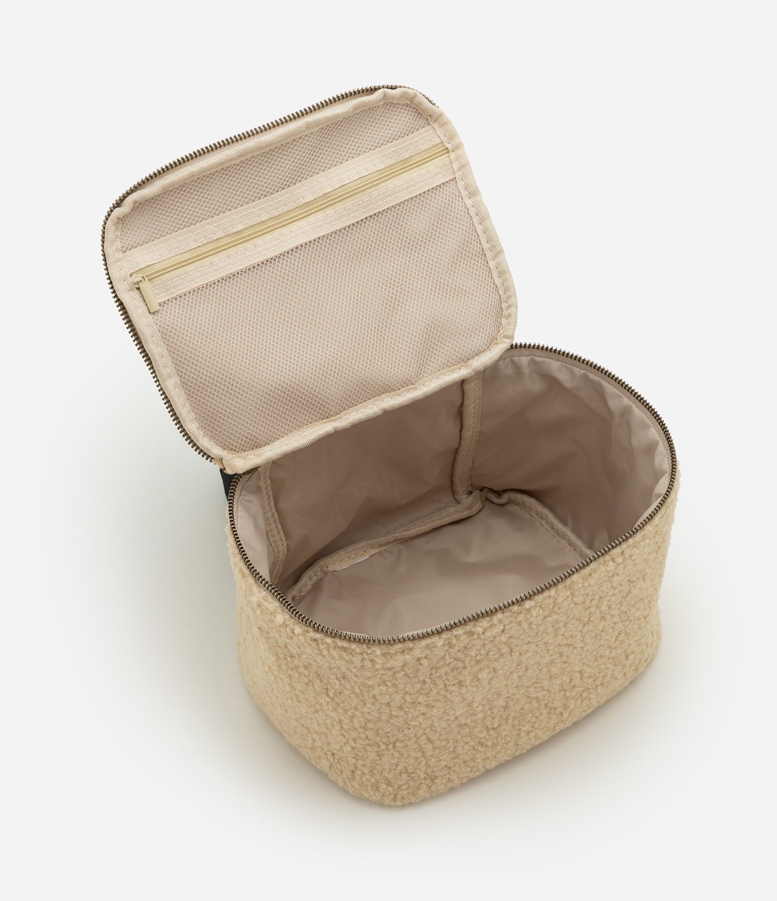 Necessaire Retangular Grande com Textura de Pelos Bege 6