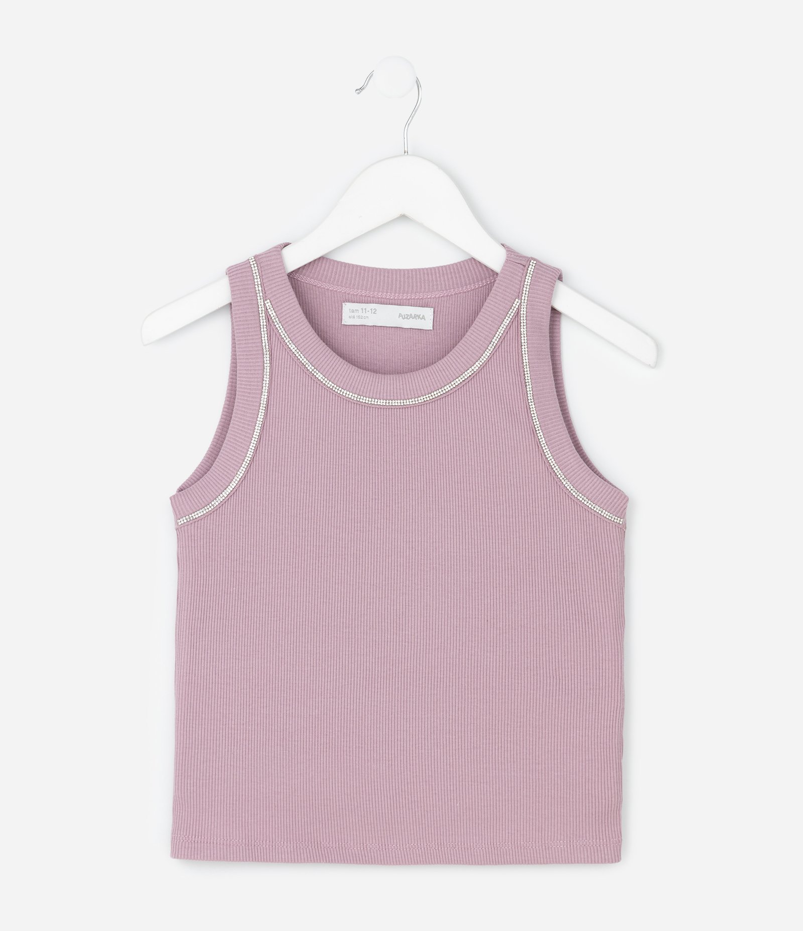 Camiseta Regata Infantil em Ribana com Cava Americana e Aplicação de Brilhos - Tam 5 a 14 Anos Lilás 1