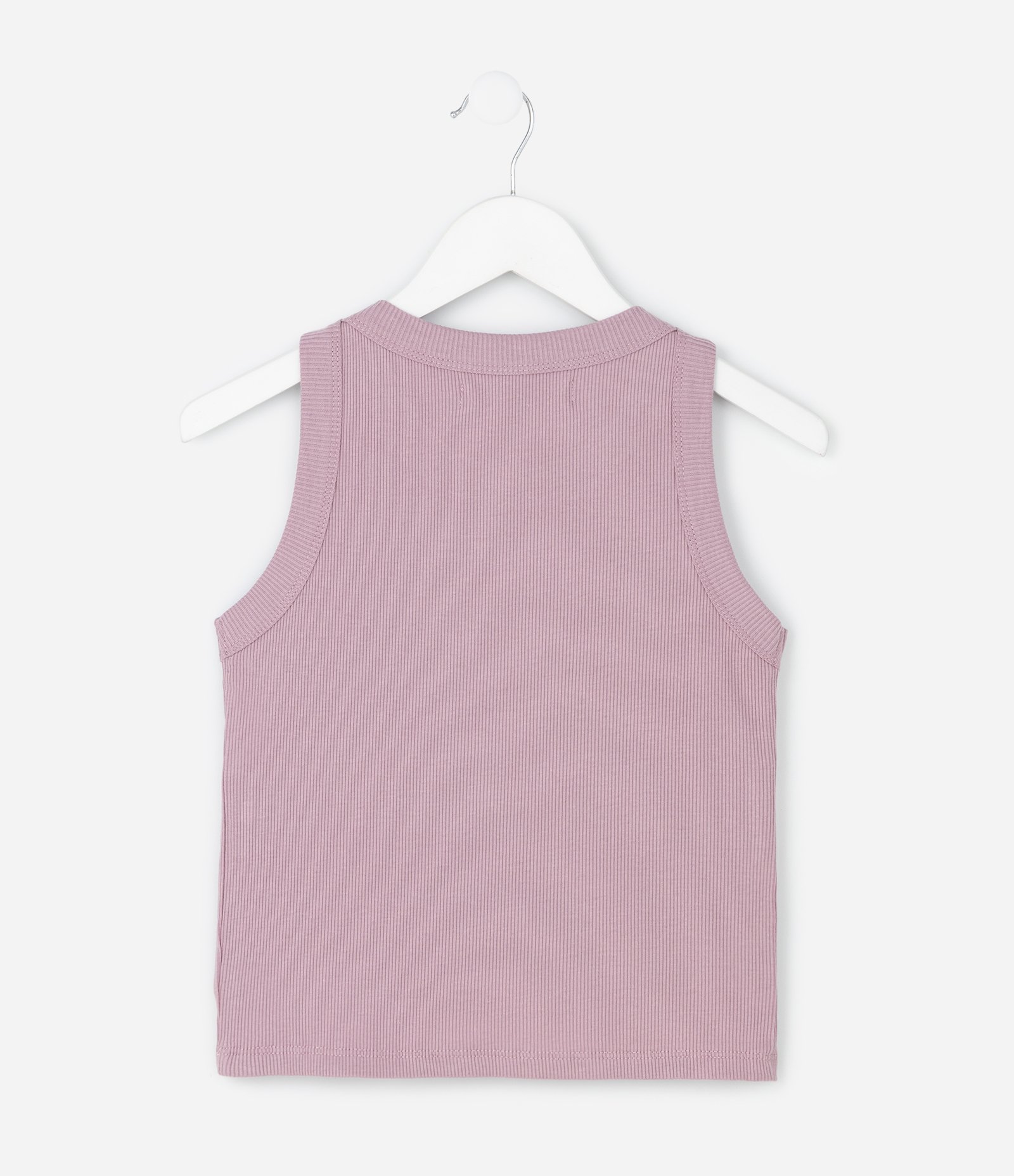 Camiseta Regata Infantil em Ribana com Cava Americana e Aplicação de Brilhos - Tam 5 a 14 Anos Lilás 2