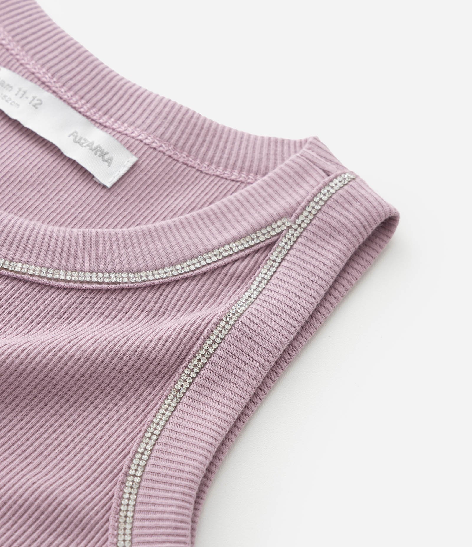 Camiseta Regata Infantil em Ribana com Cava Americana e Aplicação de Brilhos - Tam 5 a 14 Anos Lilás 4