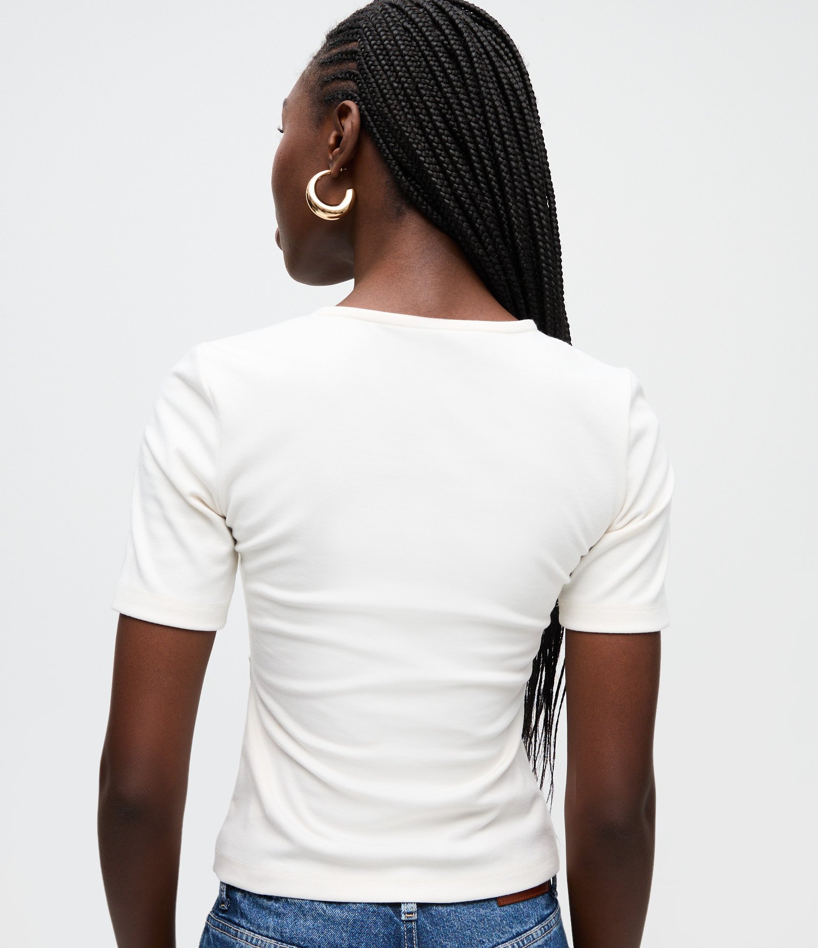 Blusa Manga Curta em Tricô Ponto Roma com Pregas Laterais Branco 4