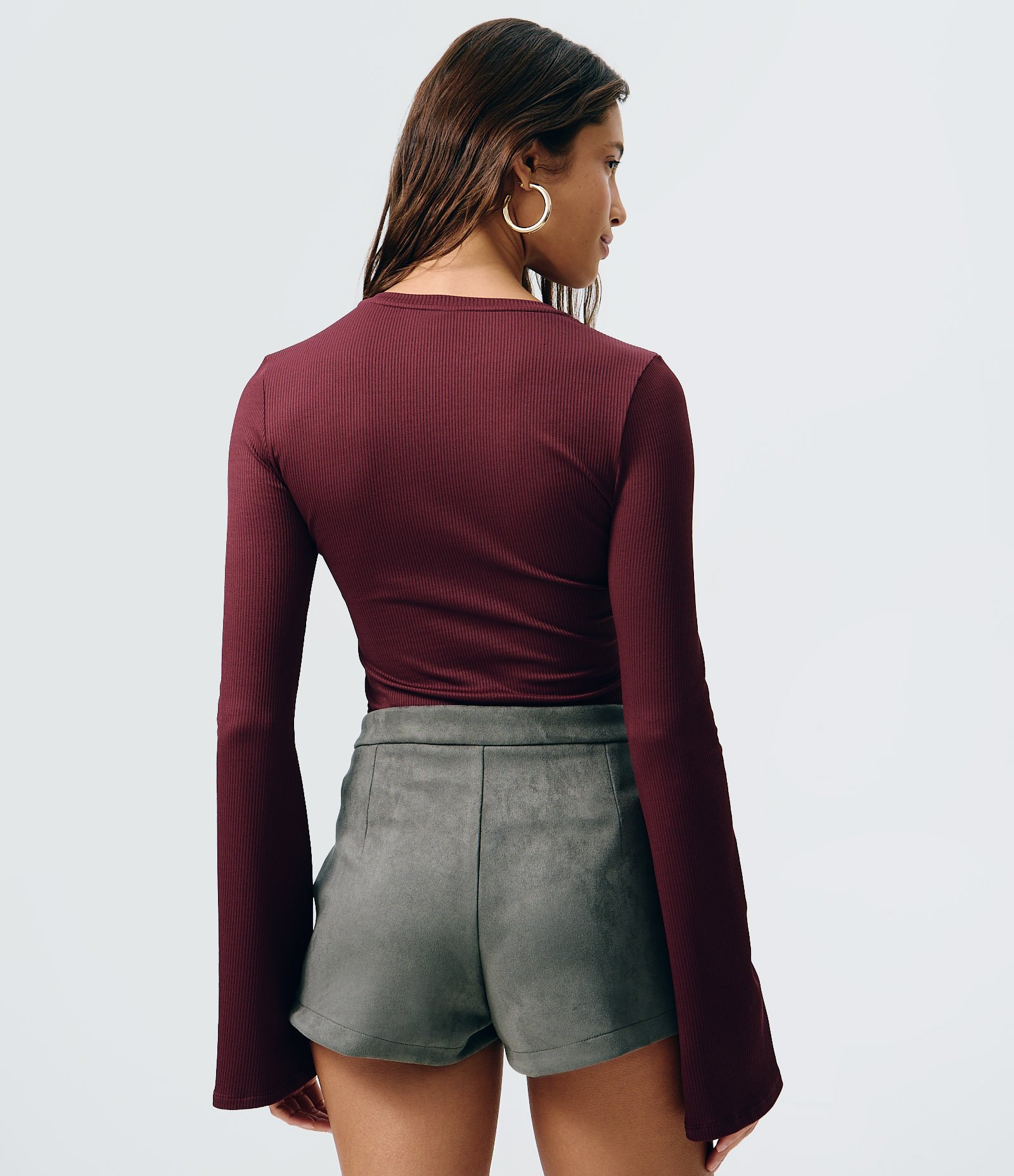 Blusa em Ribana com Manga Sino Vinho 4
