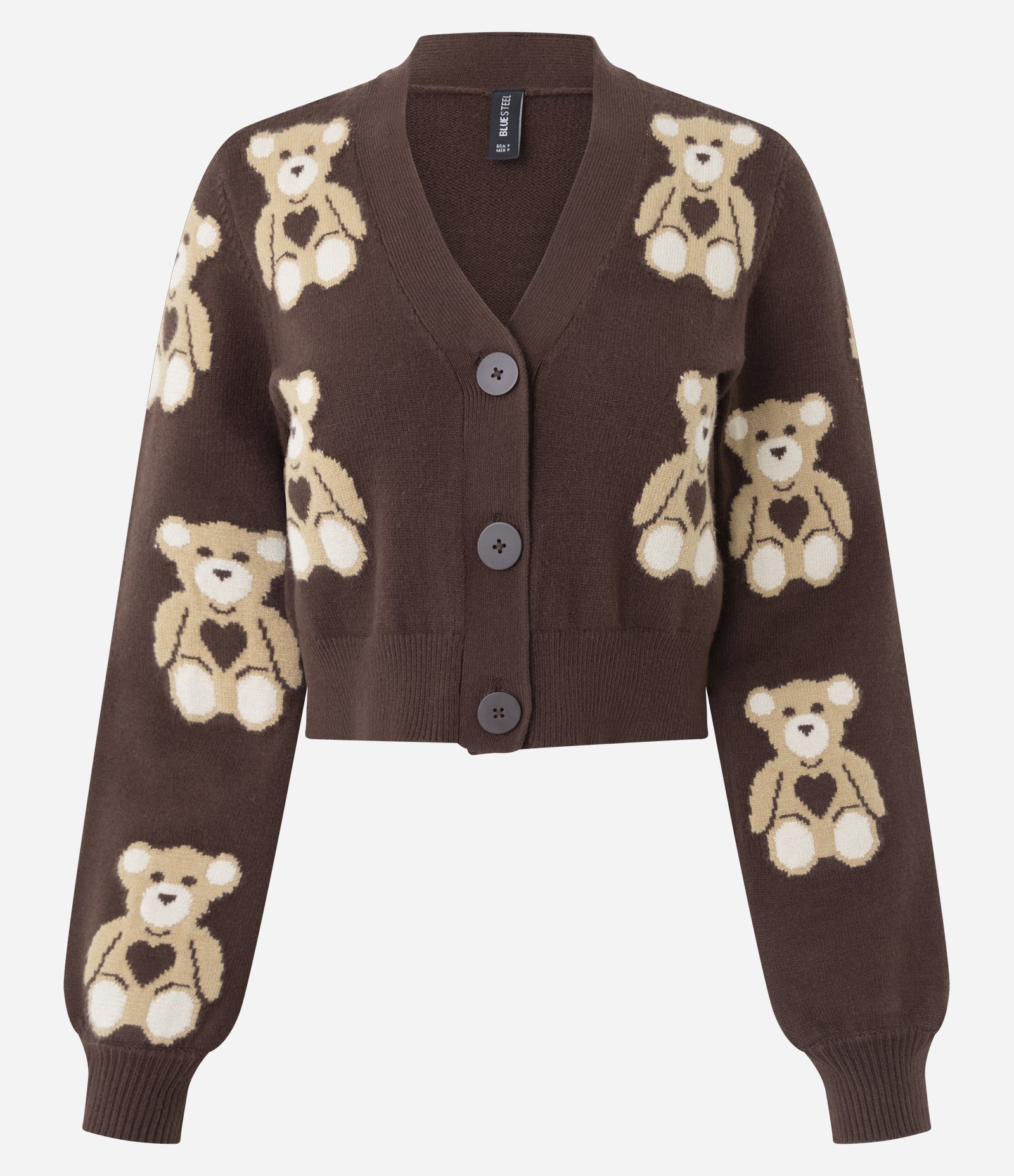 Cardigan Curto em Jacquard com Botões e Ursinhos em Repetição Marrom 6