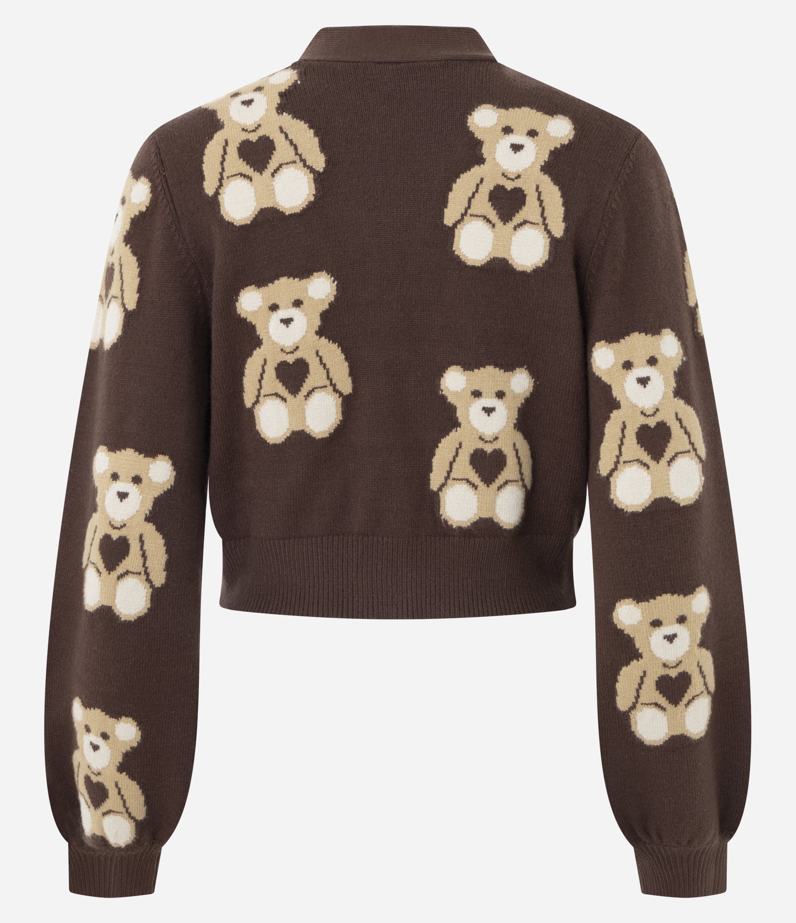 Cardigan Curto em Jacquard com Botões e Ursinhos em Repetição Marrom 8