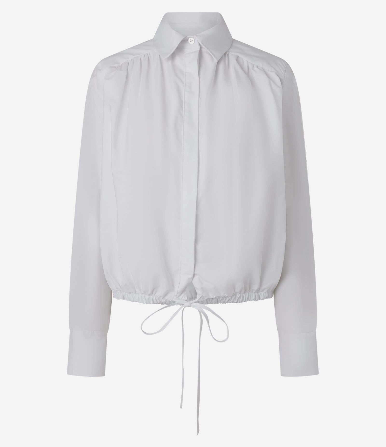 Camisa em Tricoline com Ajuste por Amarração na Barra Branco 5