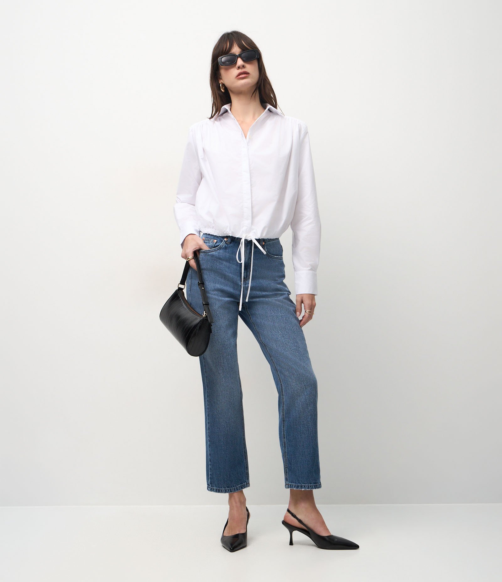 Camisa em Tricoline com Ajuste por Amarração na Barra Branco 2