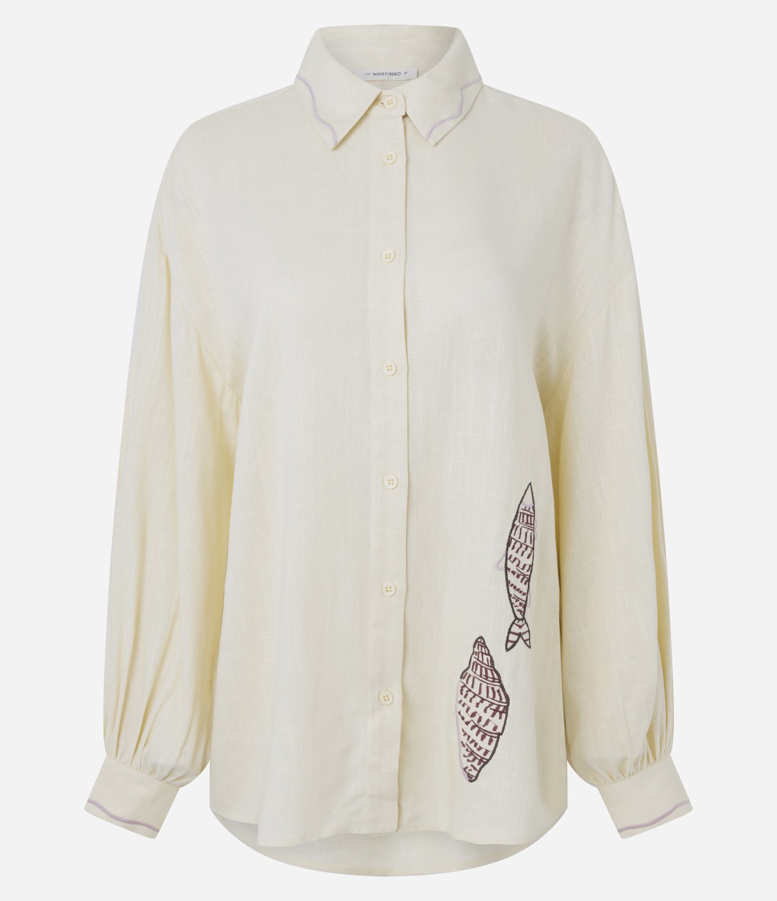 Camisa Oversized em Viscolinho com Bordado Bege 6