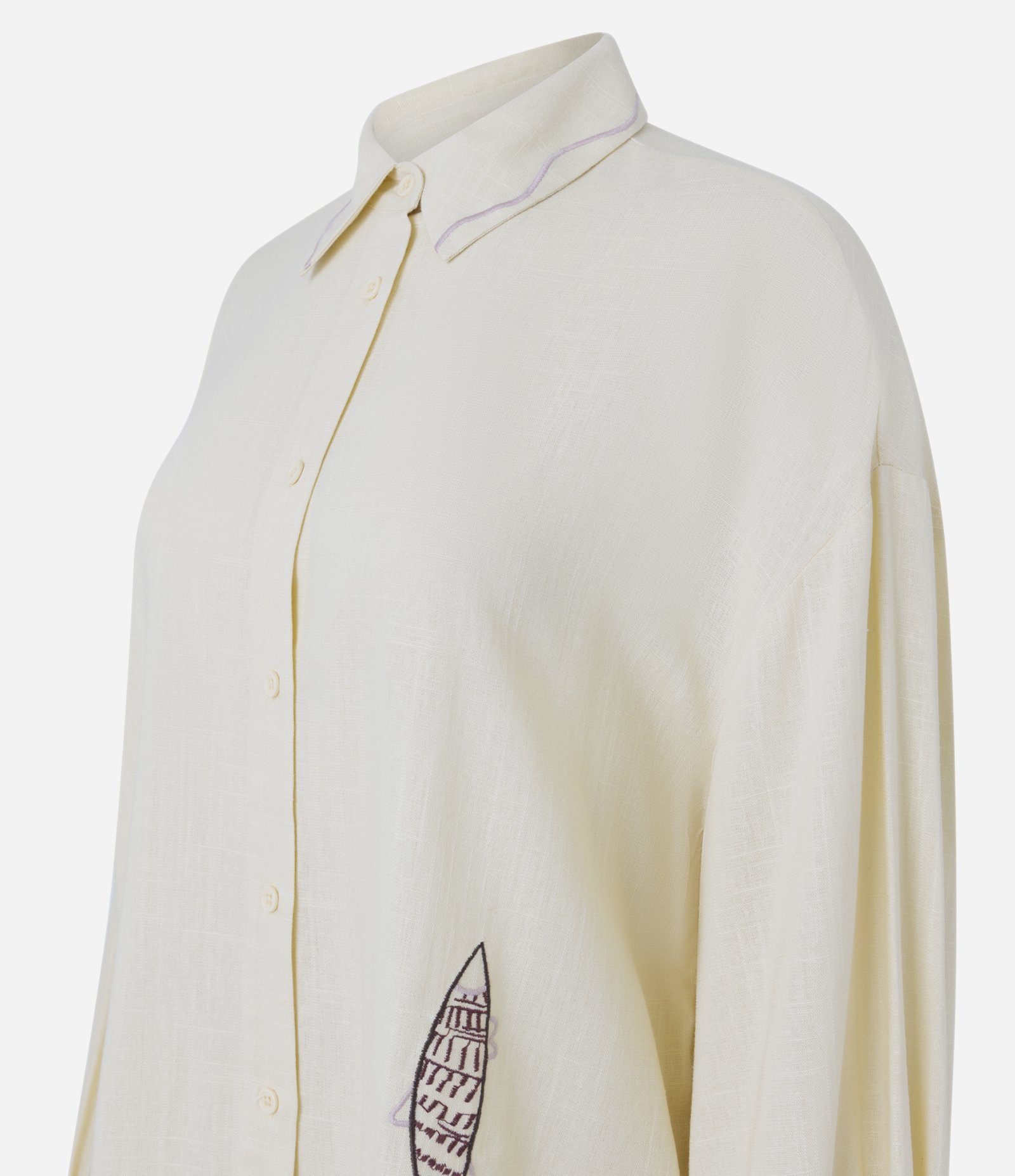 Camisa Oversized em Viscolinho com Bordado Bege 7