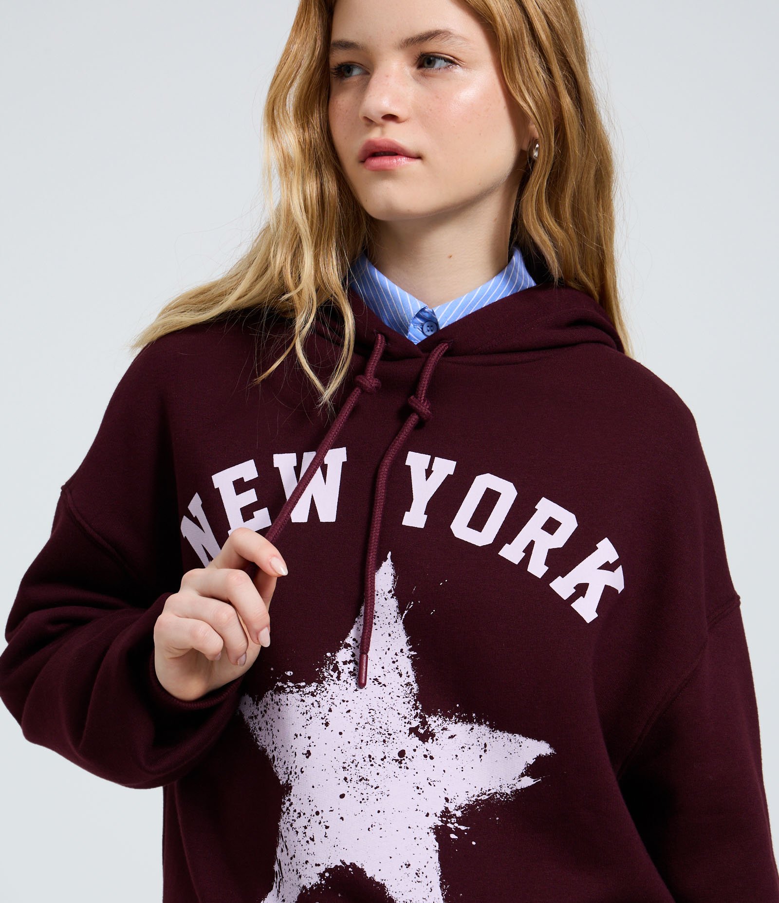 Moletom com Capuz e Lettering New York Bordô 3