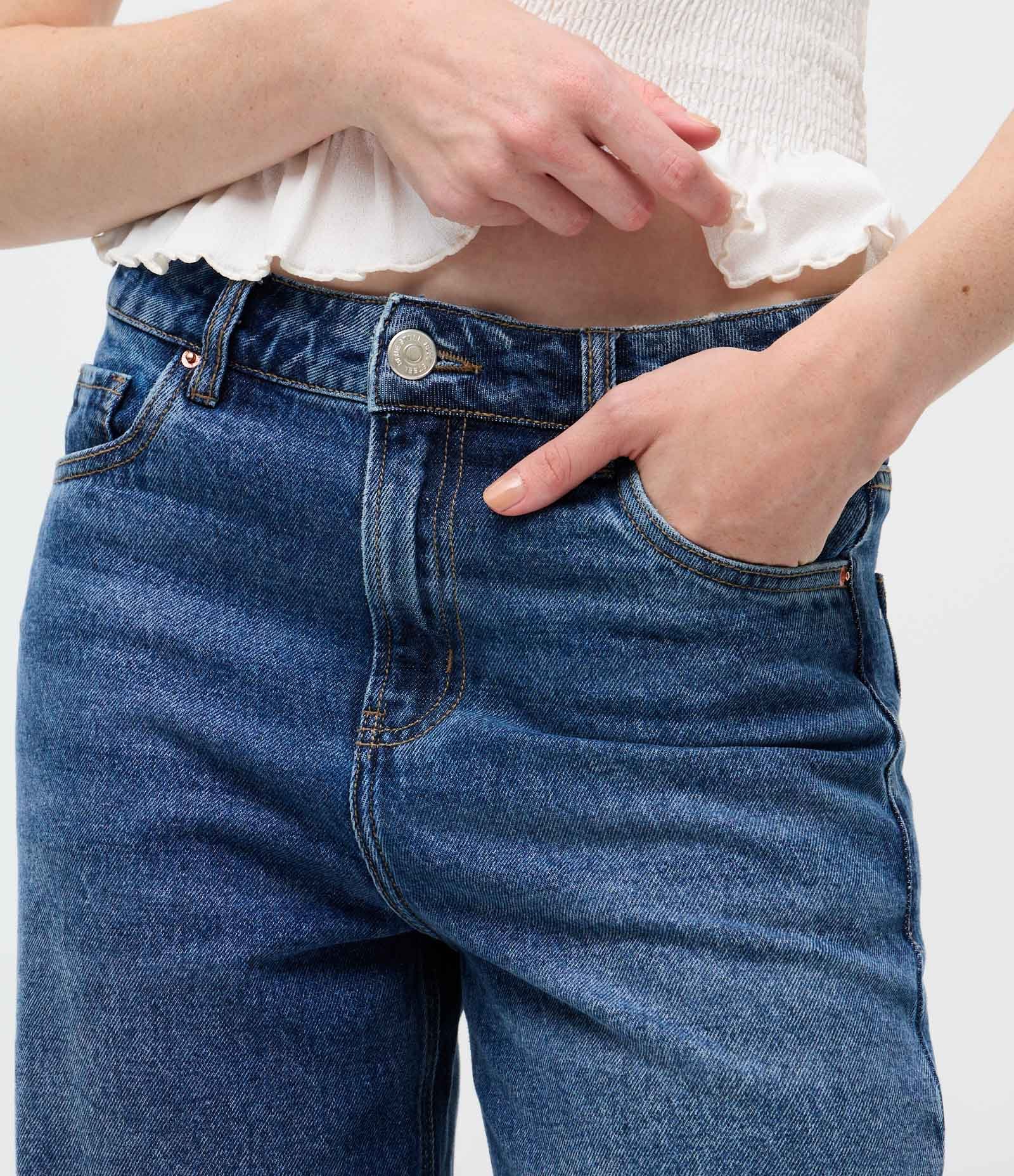 Calça Wide Leg em Jeans com Cós Passante Azul Médio 4