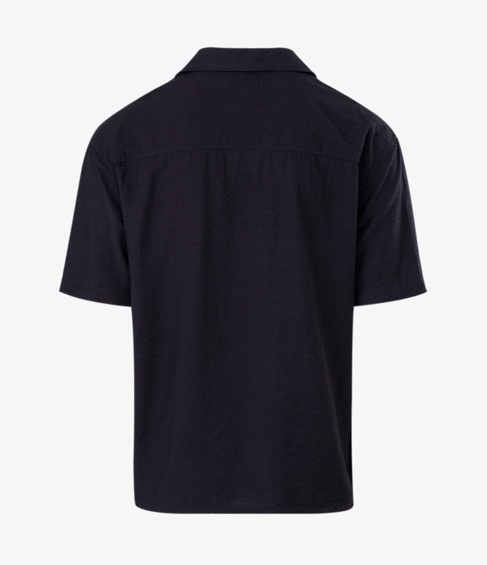 Camisa Boxy em Viscose Texturizado e Gola Bowling Preto 2