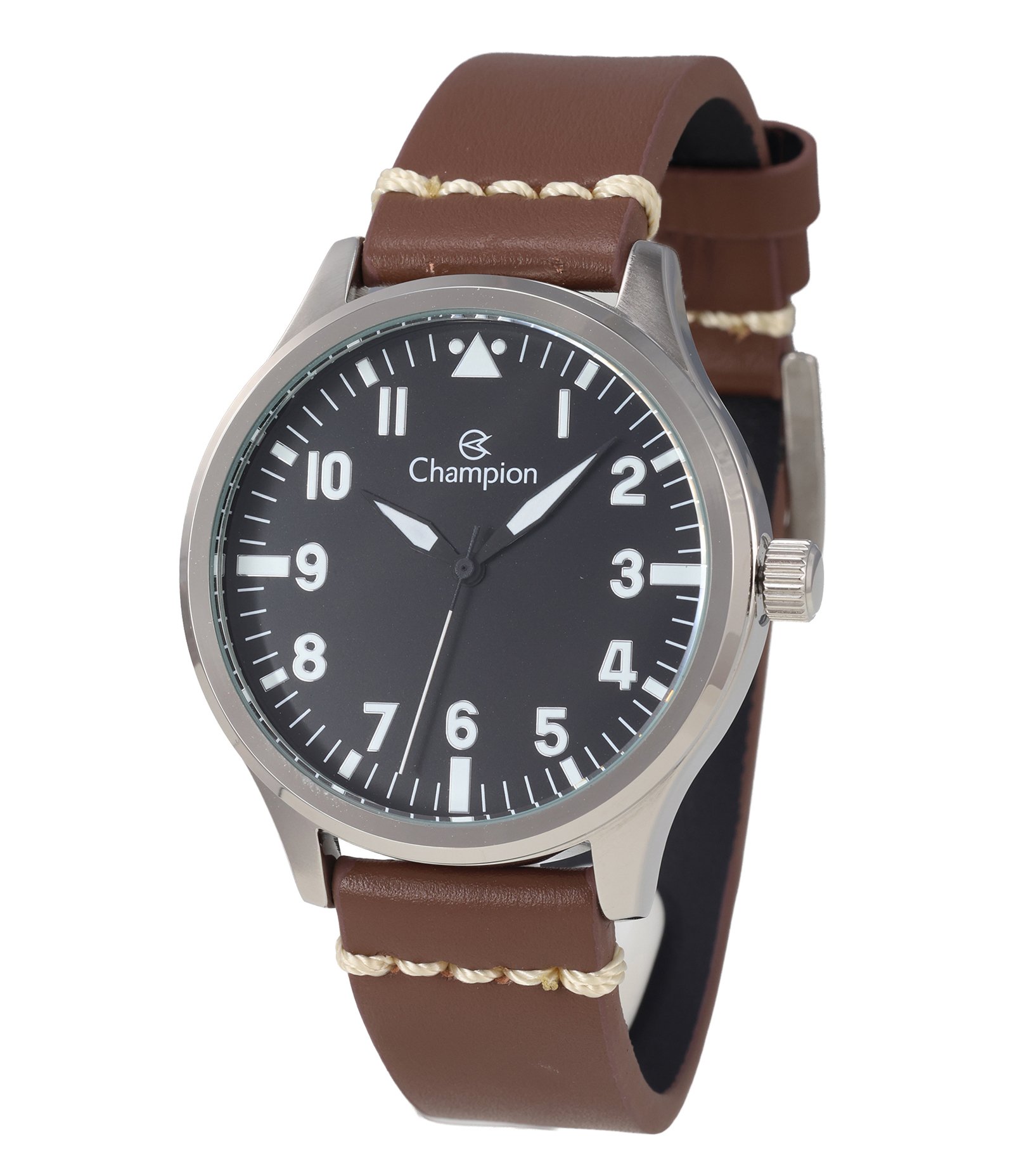 Relógio Masculino Analógico com Caixa em Metal e Pulseira em Couro Champion Marrom 1