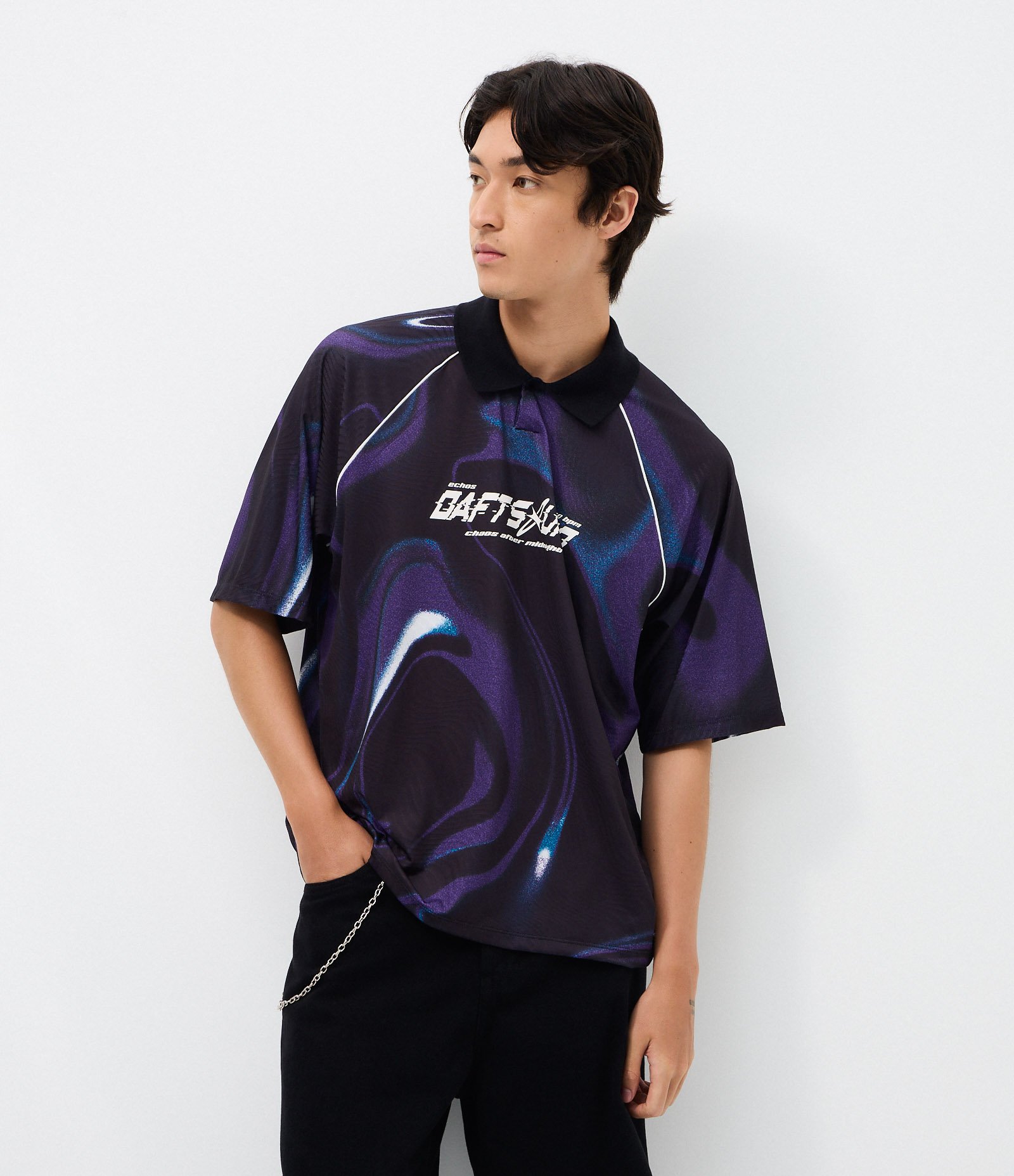 Camiseta Manga Curta Gola Polo com Estampa Daftsound Roxo 1