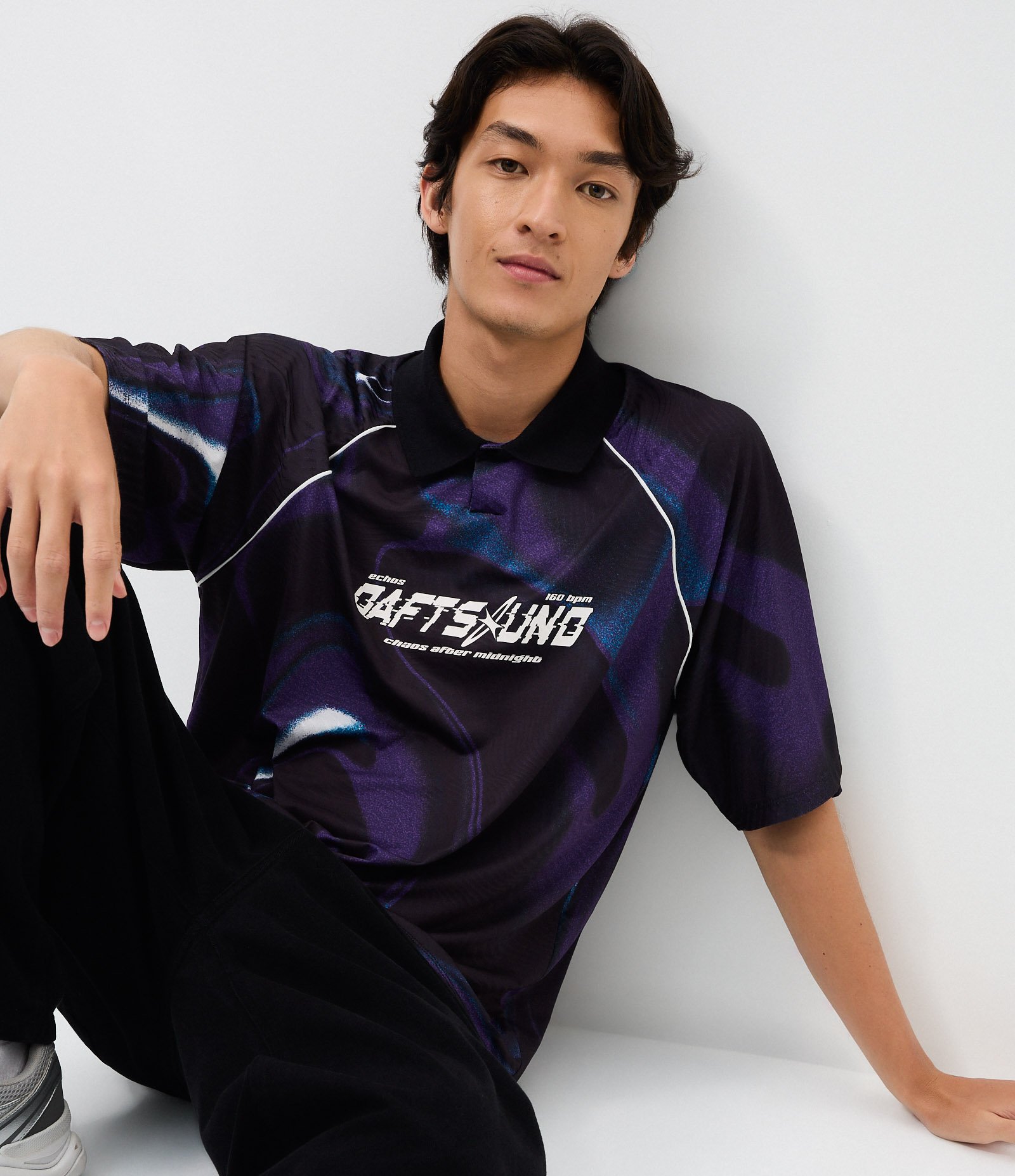 Camiseta Manga Curta Gola Polo com Estampa Daftsound Roxo 3