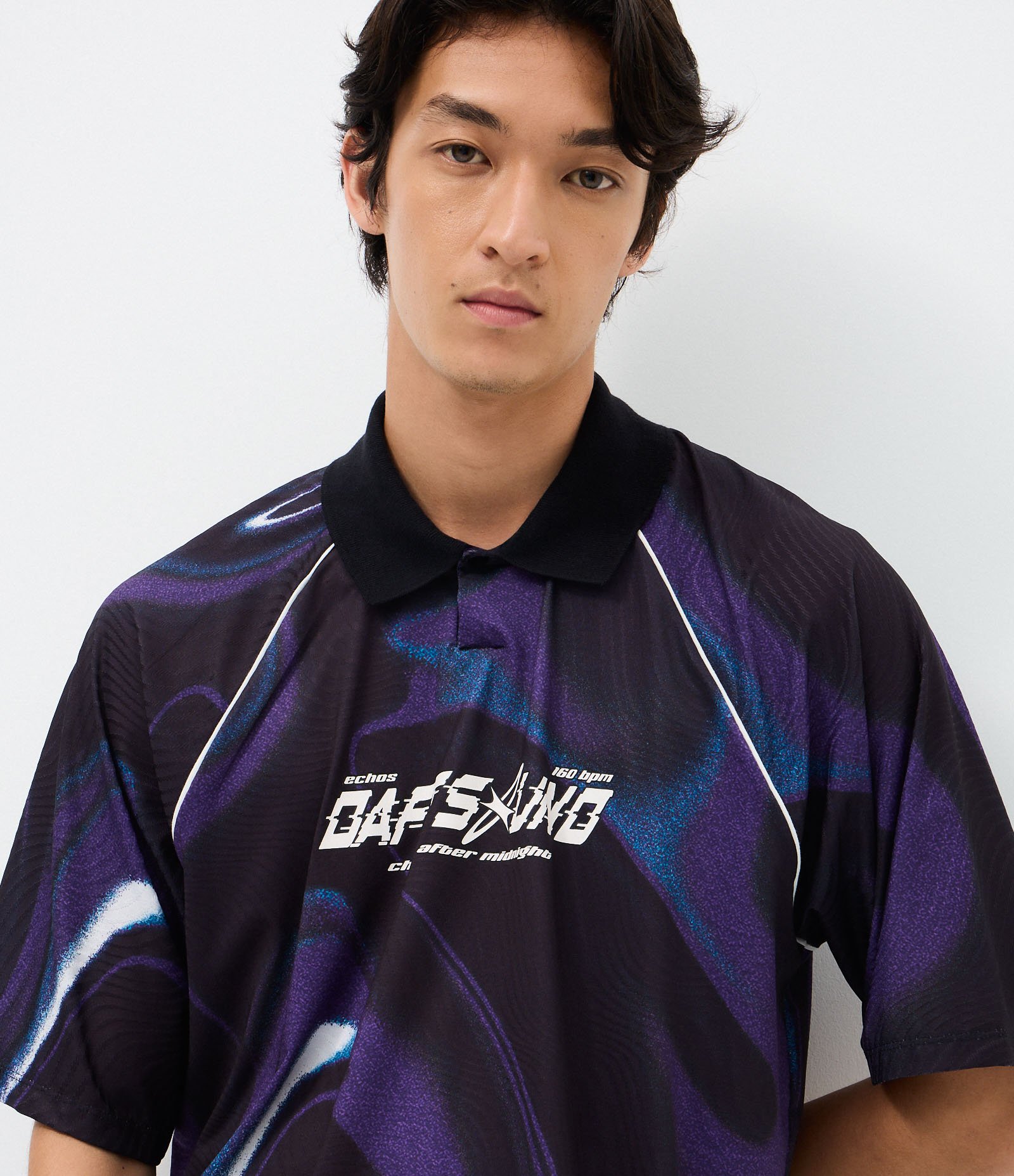 Camiseta Manga Curta Gola Polo com Estampa Daftsound Roxo 4