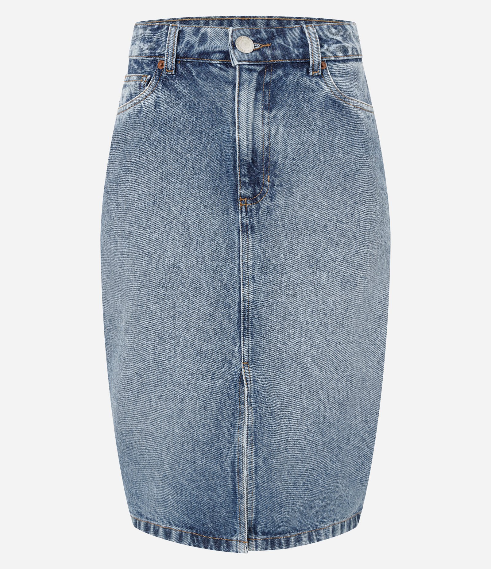 Saia Jeans Reta com Cintura Alta e Bolsos Azul 1