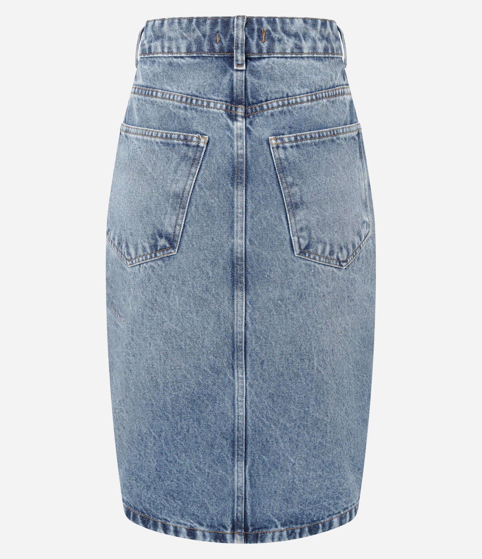 Saia Jeans Reta com Cintura Alta e Bolsos Azul 2