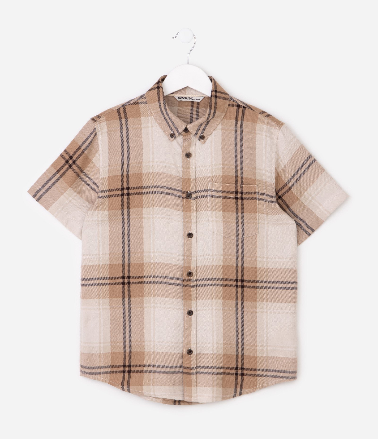 Camisa Infantil Xadrez em Viscose com Botões – Tam 5 a 14 Anos Bege/Marrom 1