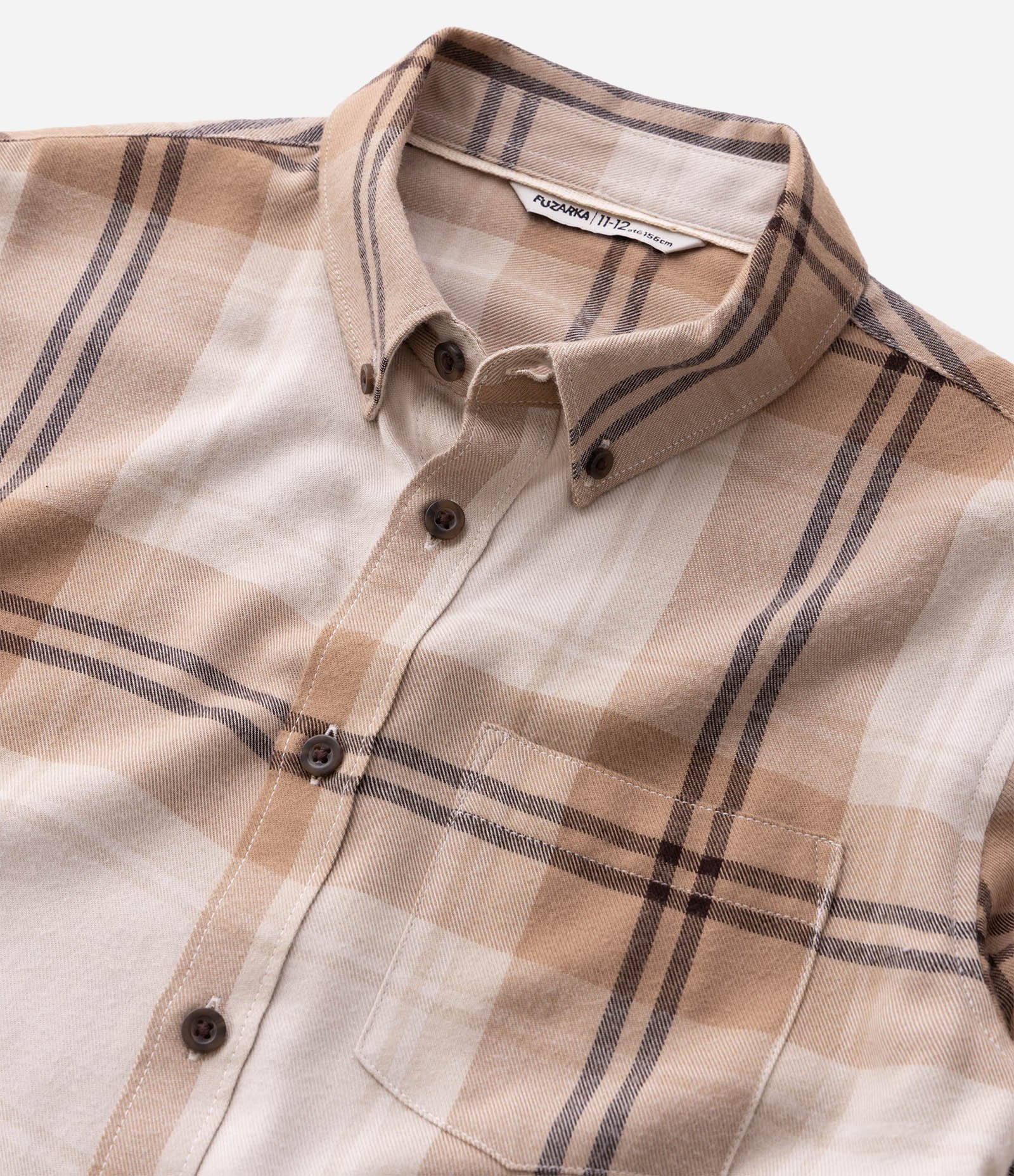 Camisa Infantil Xadrez em Viscose com Botões – Tam 5 a 14 Anos Bege/Marrom 4