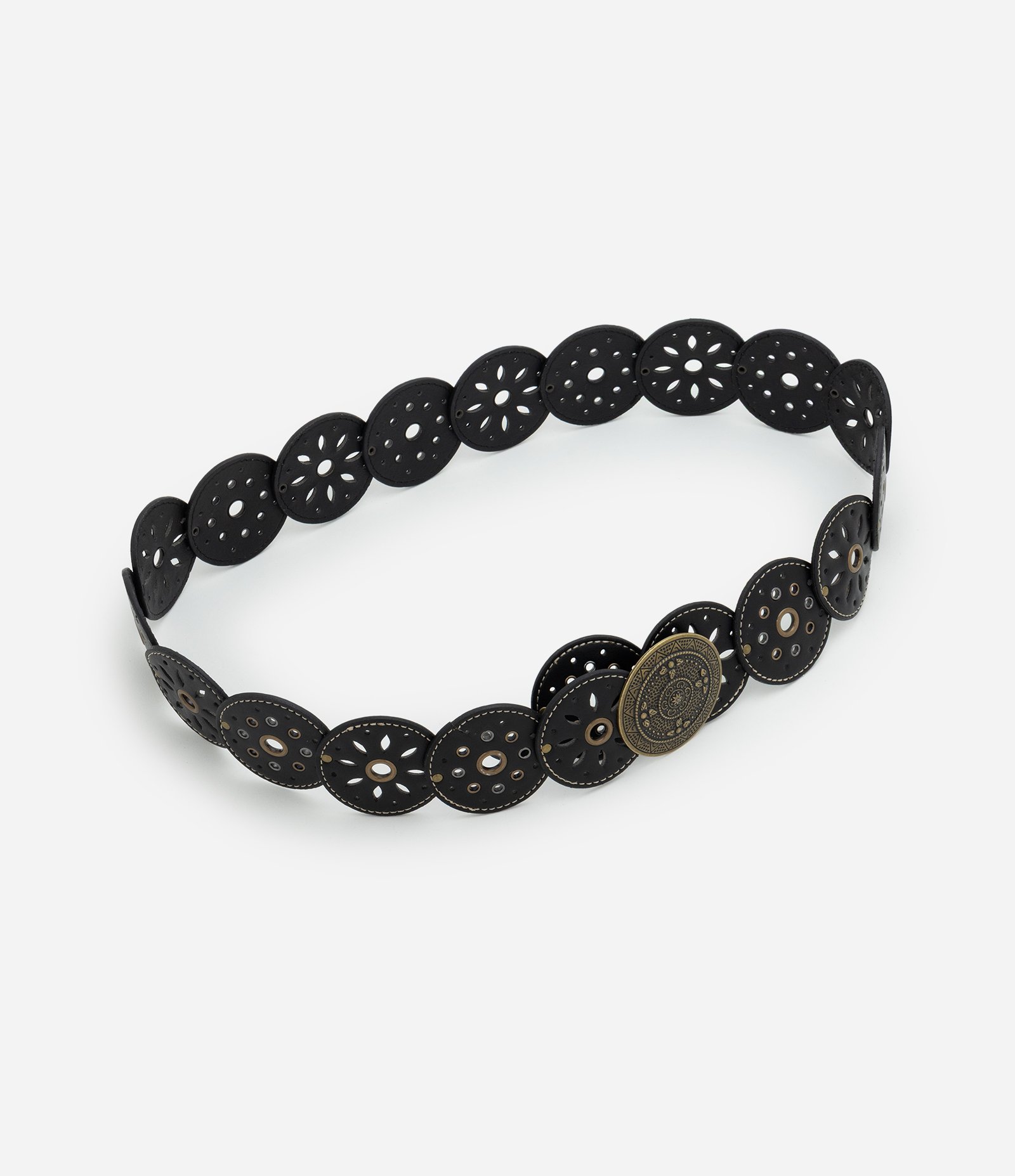 Cinto Boho em PU com Discos Perfurados Preto 1