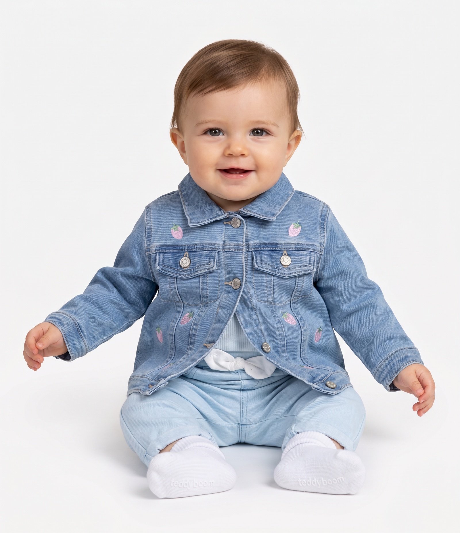 Calça Bebê em Jeans com Cós Elástico e Lacinho – Tam 03 a 18 Meses Azul Claro 1