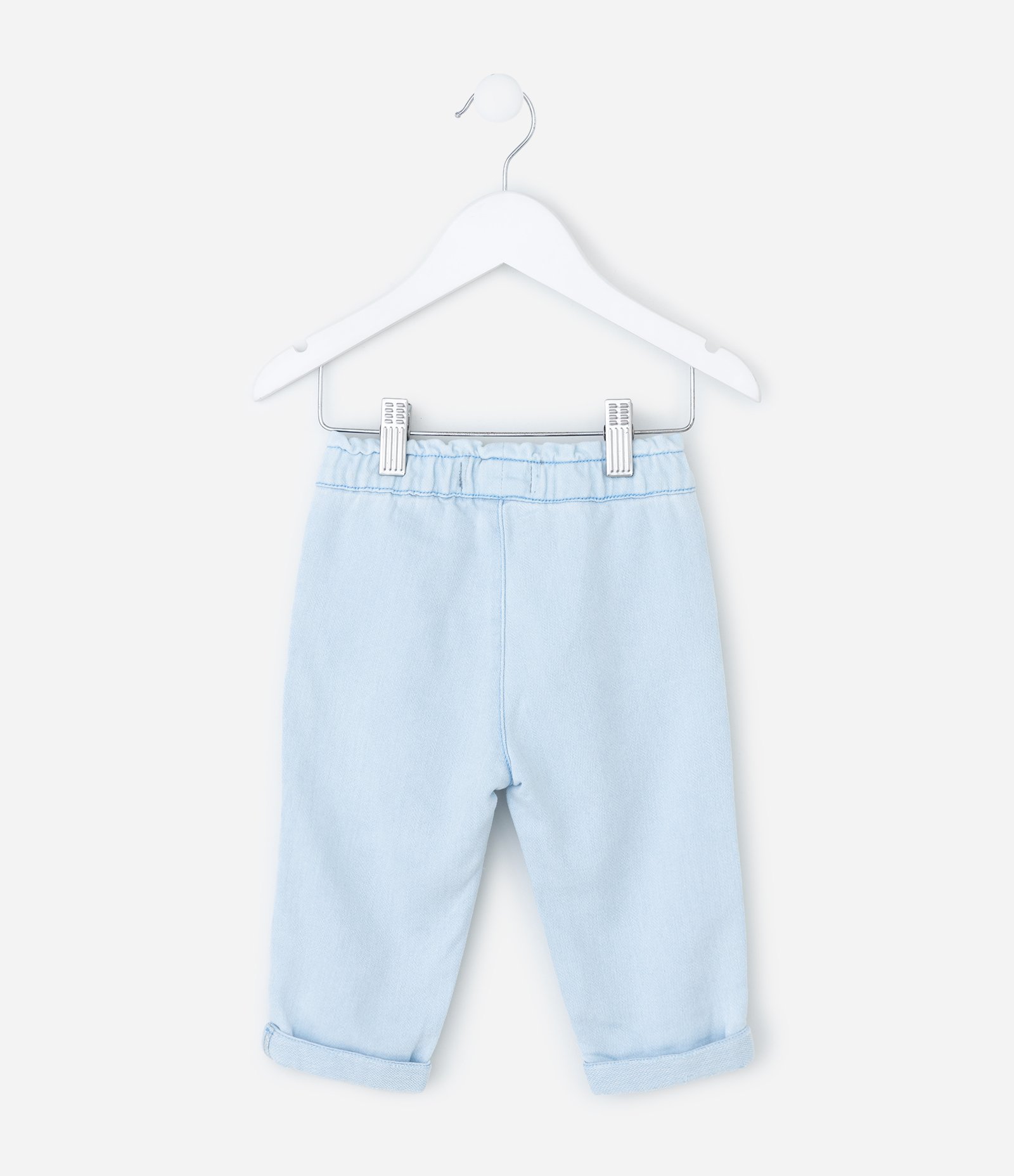 Calça Infantil em Jeans com Cós Elástico e Lacinho – Tam 3 a 18 Meses Azul Claro 2
