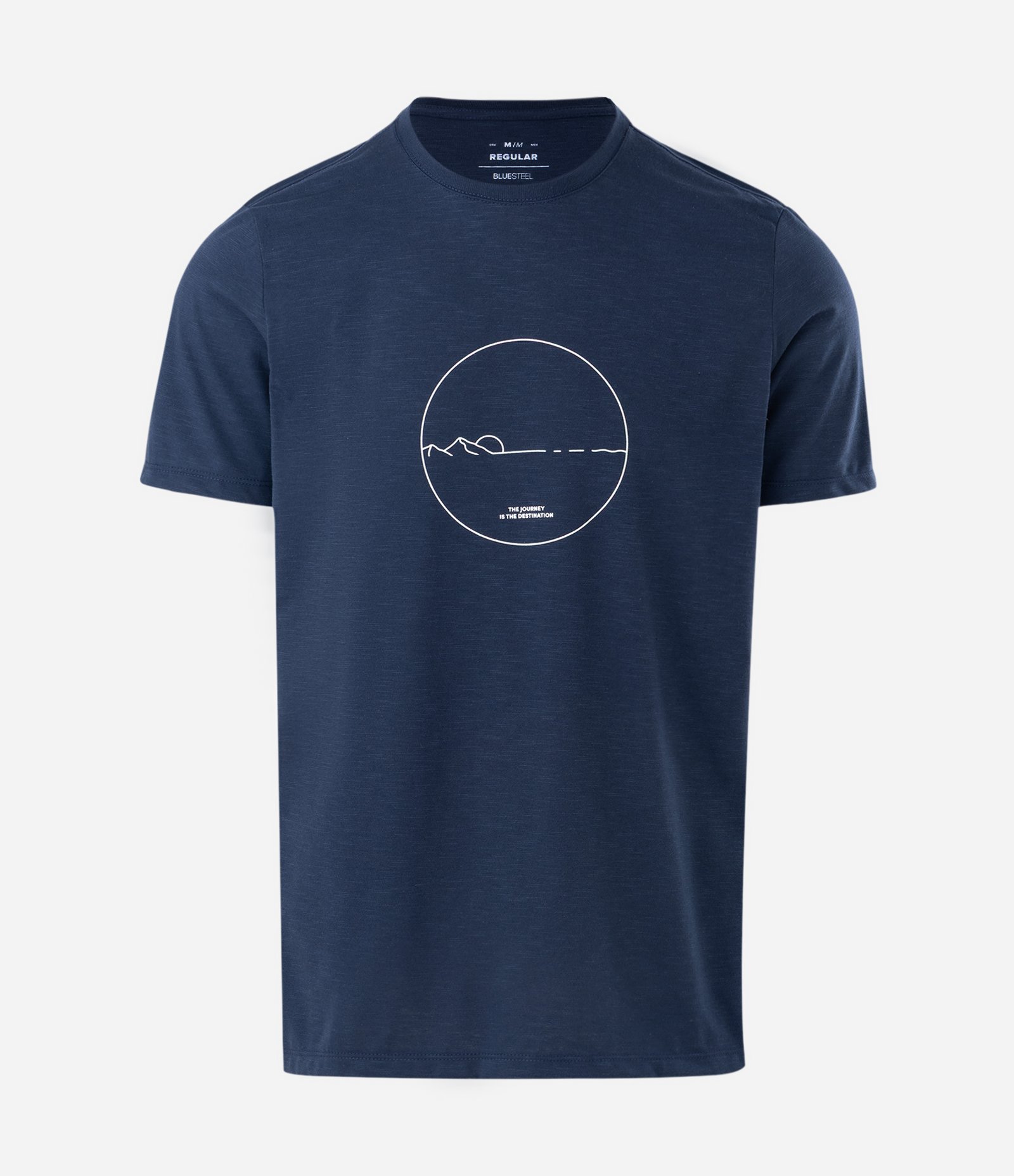Camiseta Regular em Algodão com Estampa de Montanha Azul 4