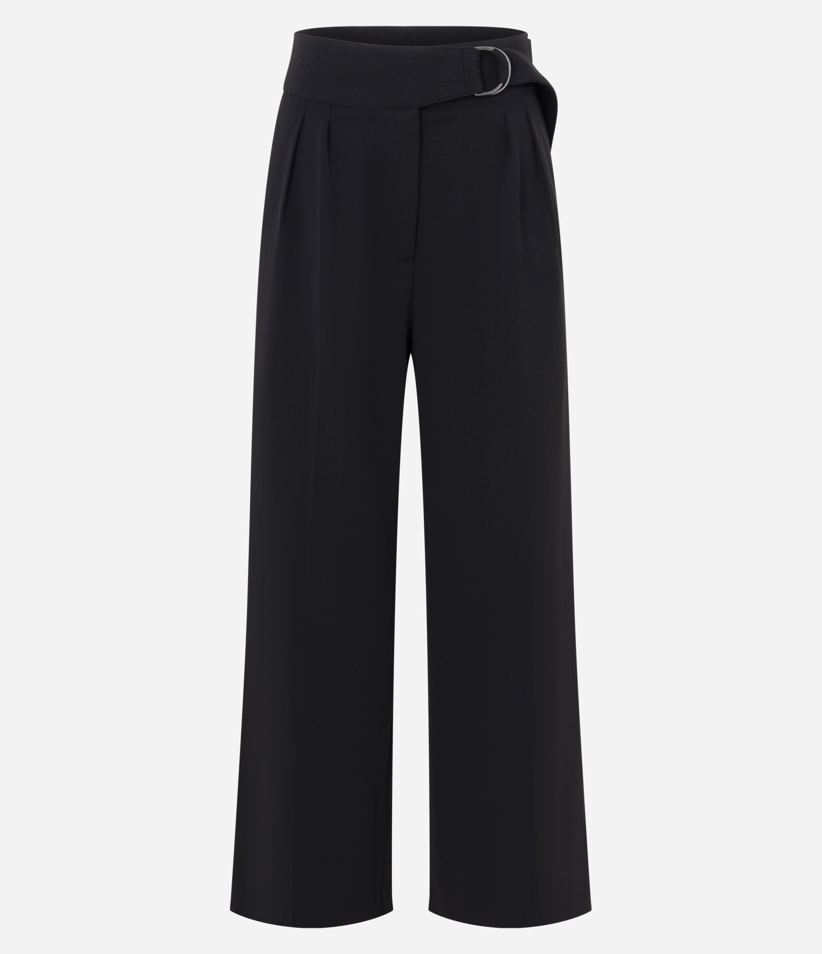 Calça Wide Leg em Crepe Cós com Fivela Preto 5