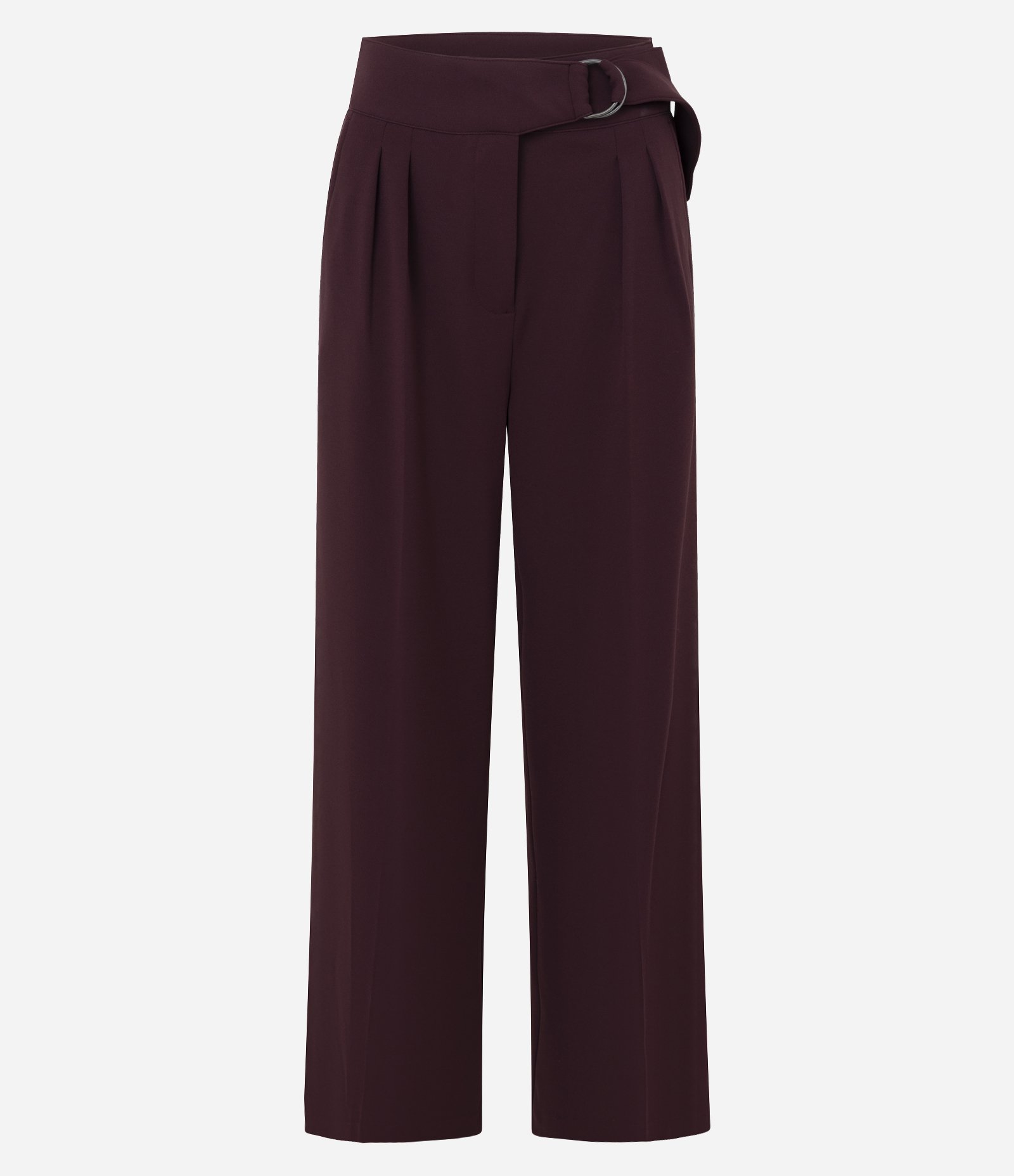 Calça Wide Leg em Crepe Cós com Fivela Vinho 5