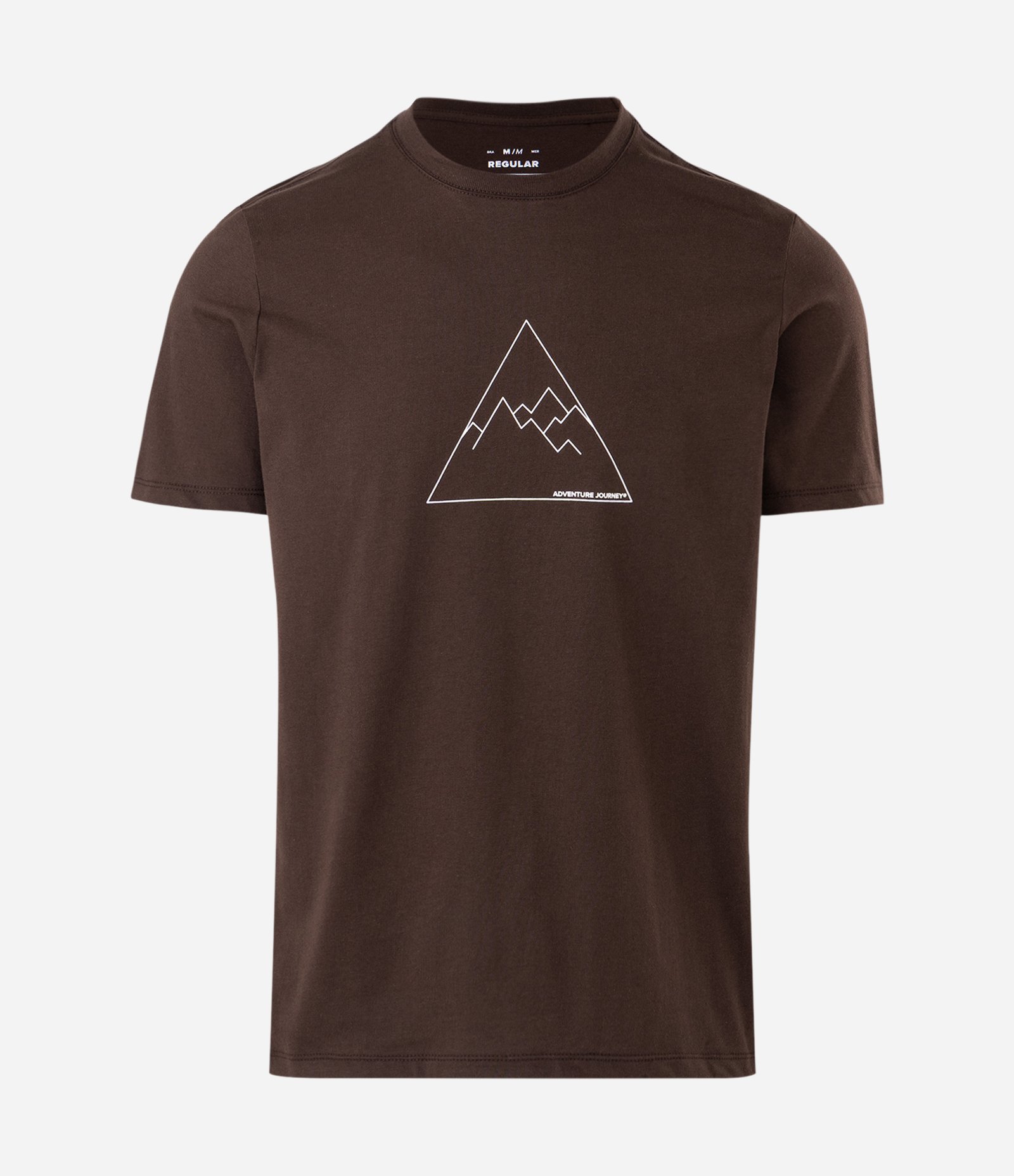 Camiseta Regular em Algodão com Estampa Geométrica de Montanha Marrom 4
