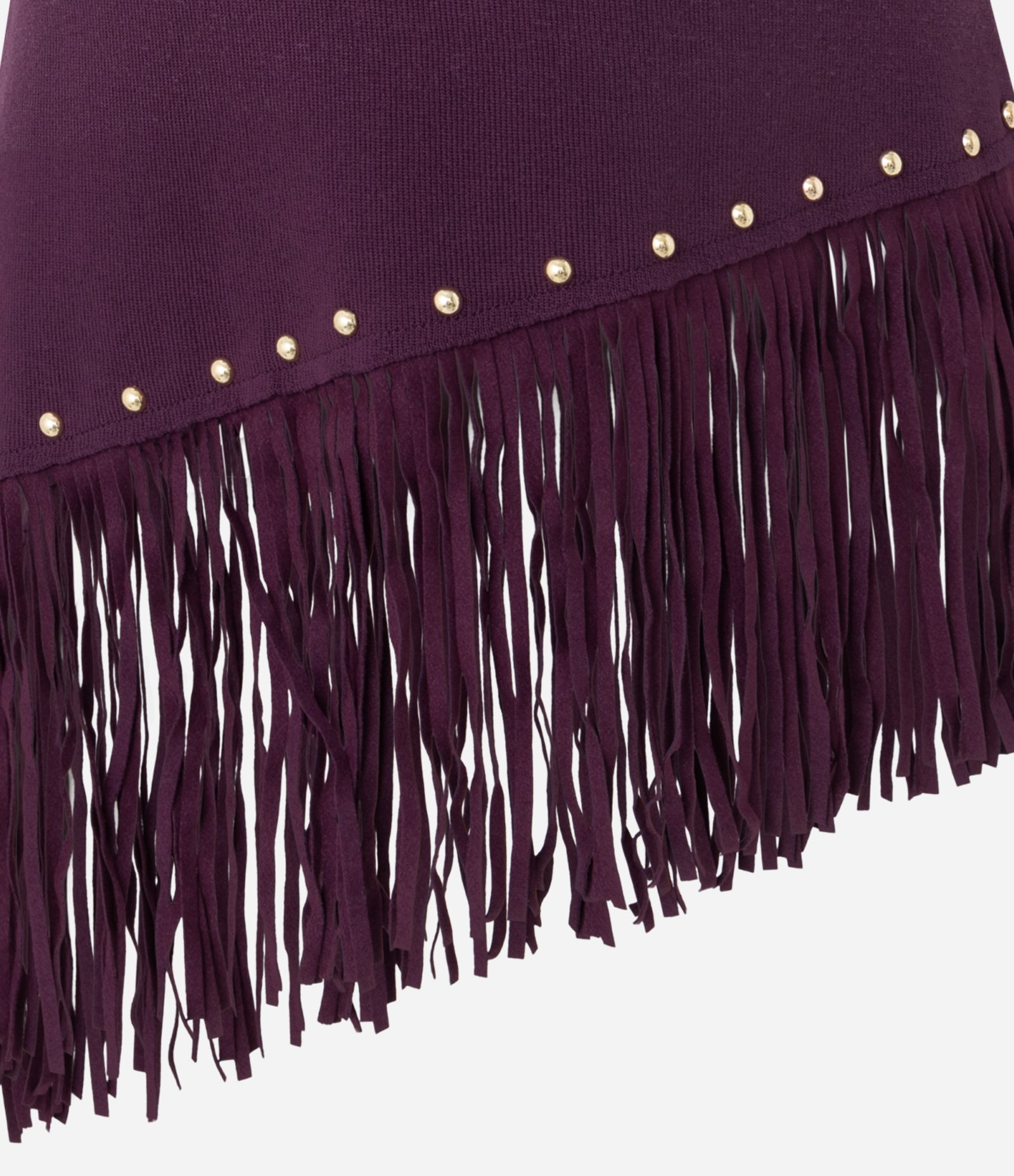 Blusa Assimétrica em Tricô com Franjas e Aplicação de Tachas Roxo 7