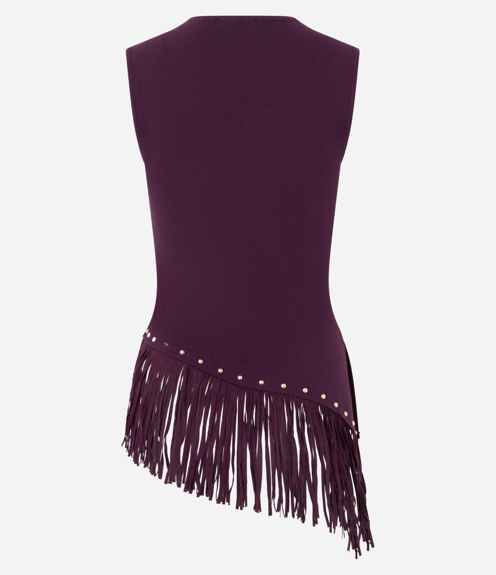 Blusa Assimétrica em Tricô com Franjas e Aplicação de Tachas Roxo 8